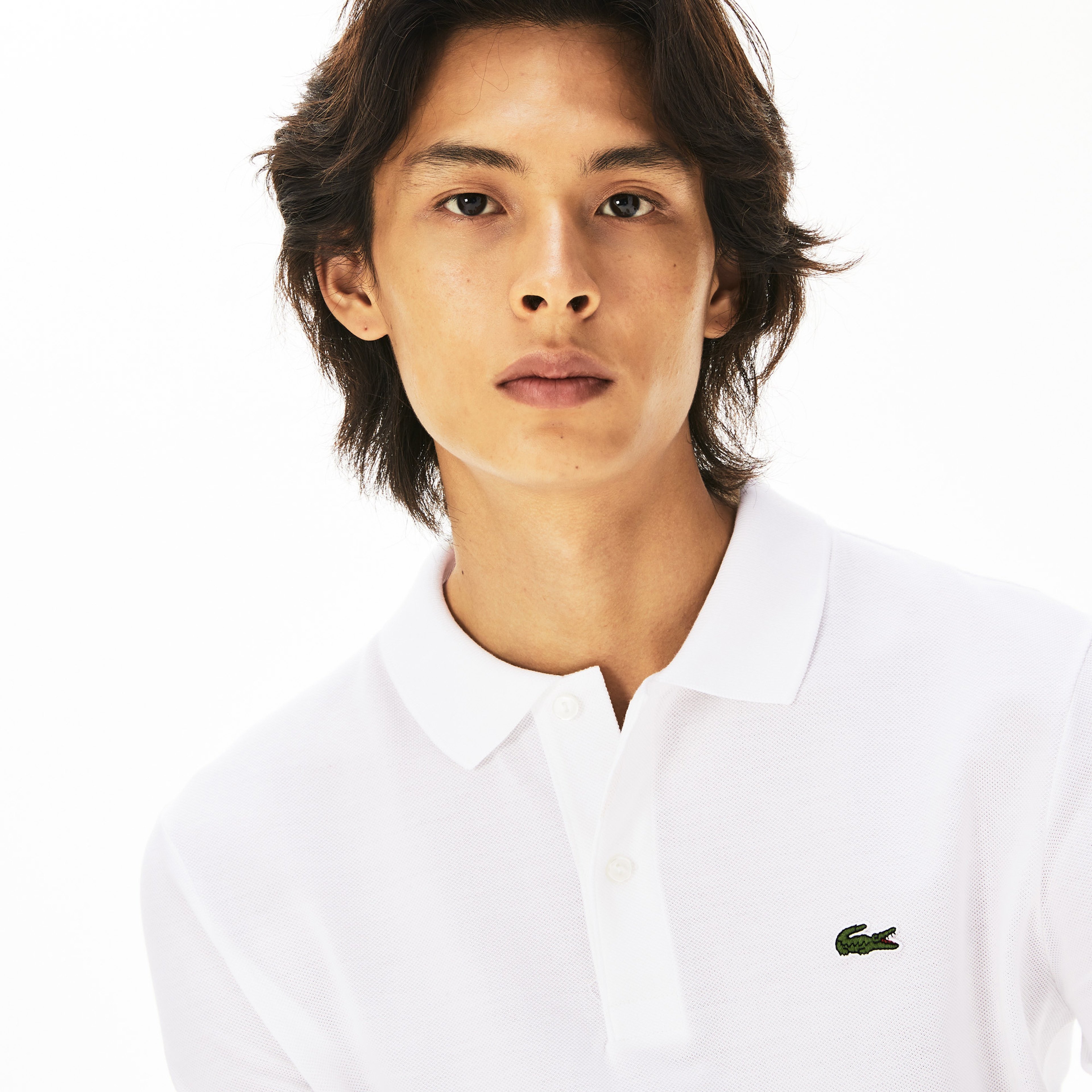 L.12.12 Erkek Slim Fit Uzun Kollu Beyaz Polo