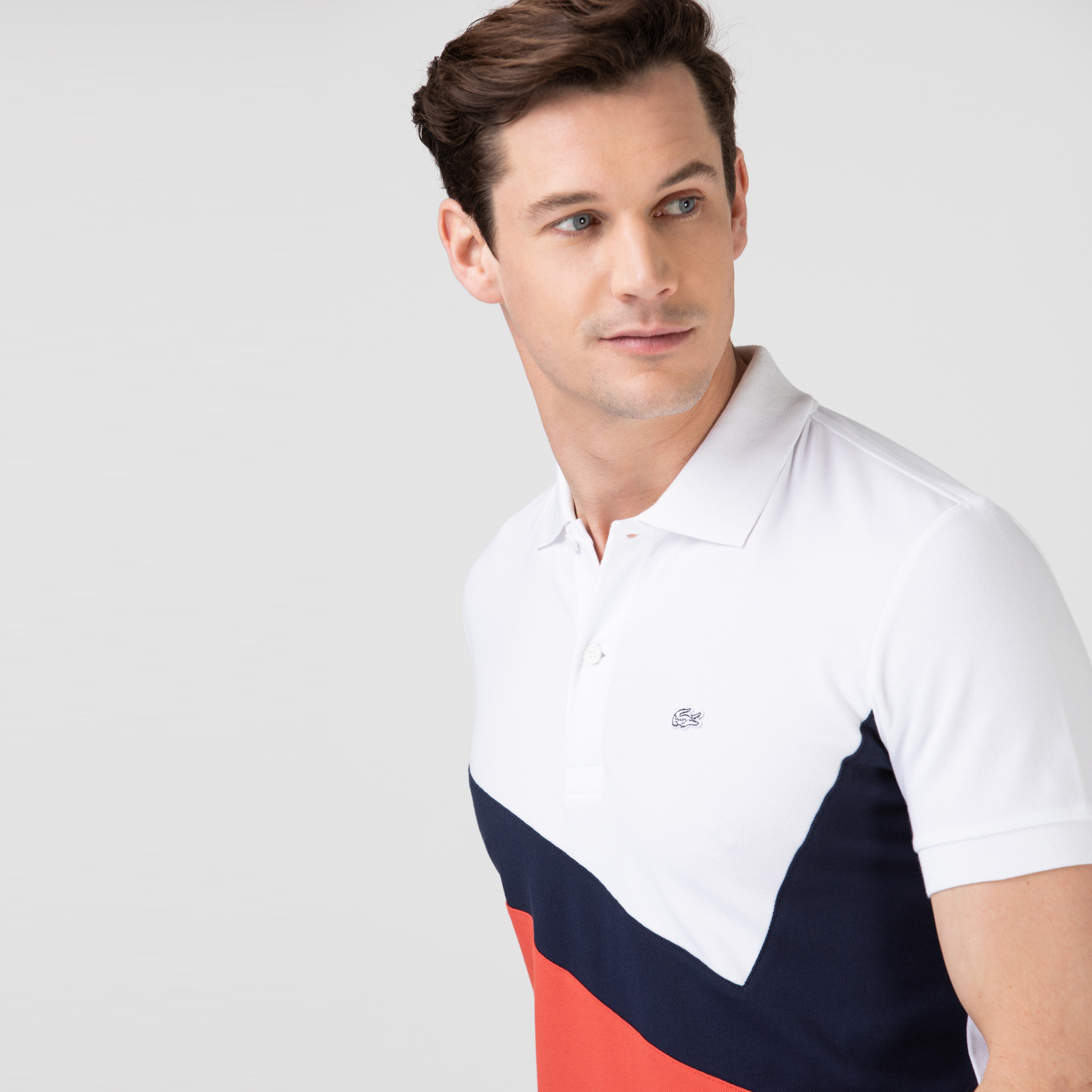Lacoste Erkek Slim Fit Renk Bloklu Beyaz Polo