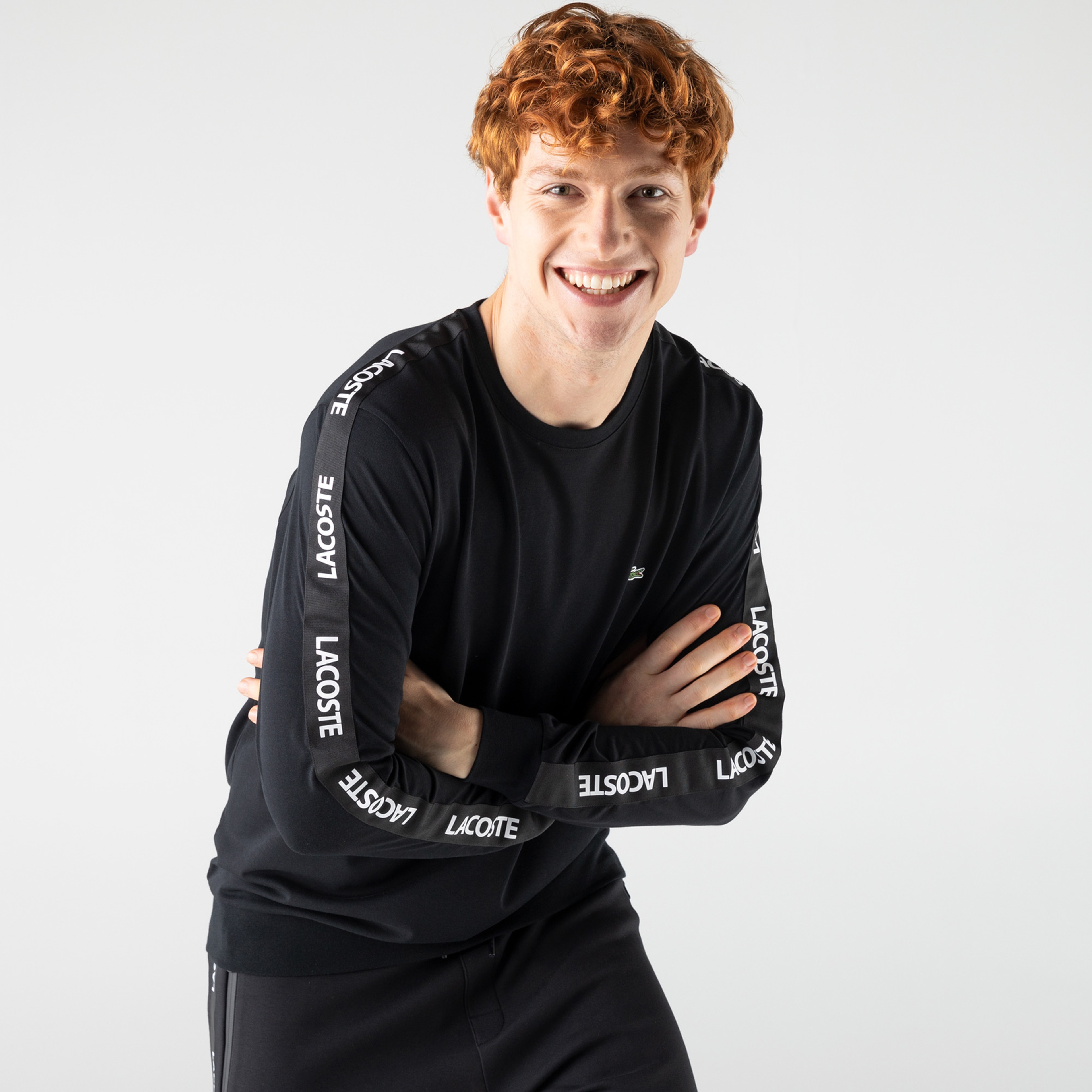 Lacoste Erkek Slim Fit  Baskılı Siyah Sweatshirt