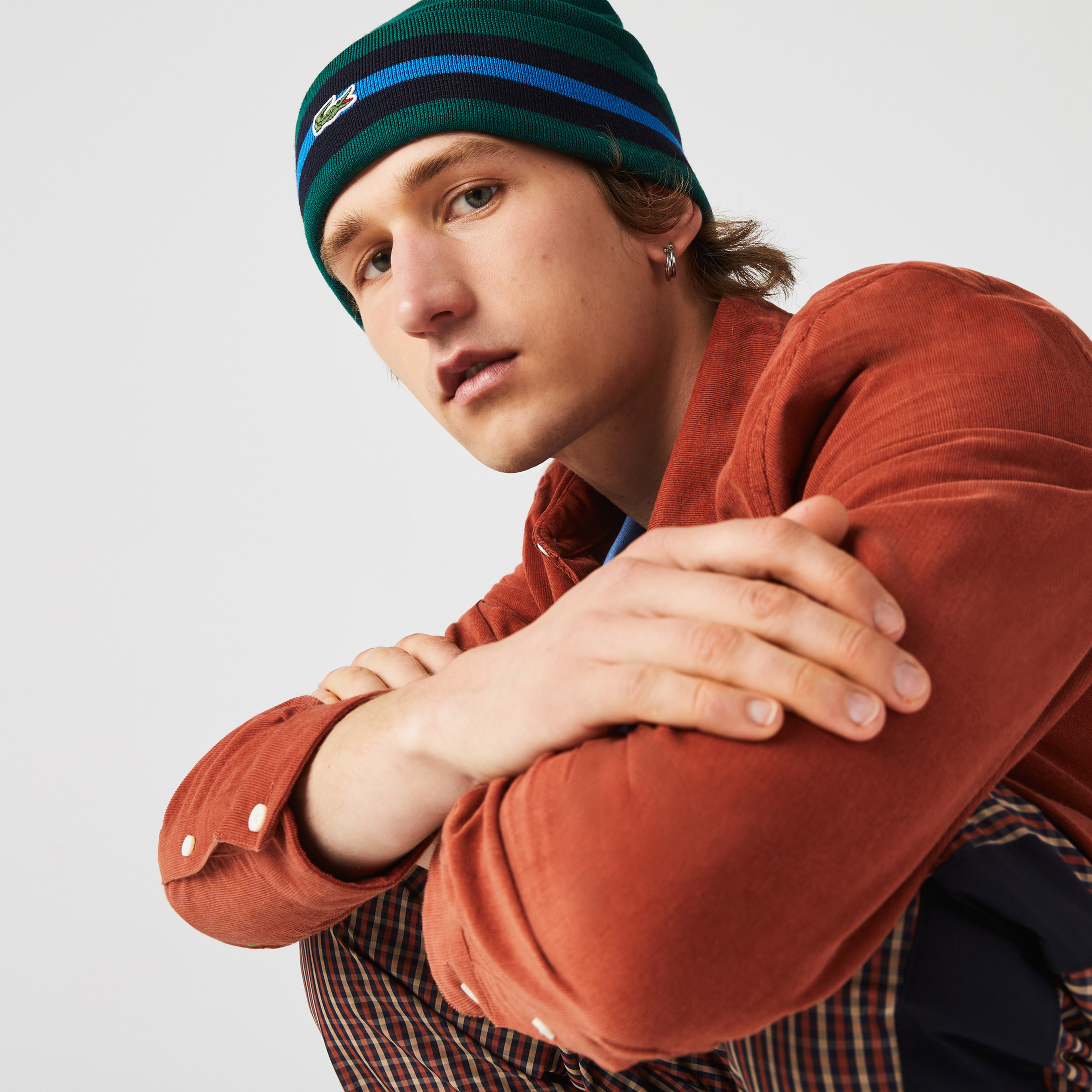 Lacoste Erkek Çizgili Yeşil Yün Bere