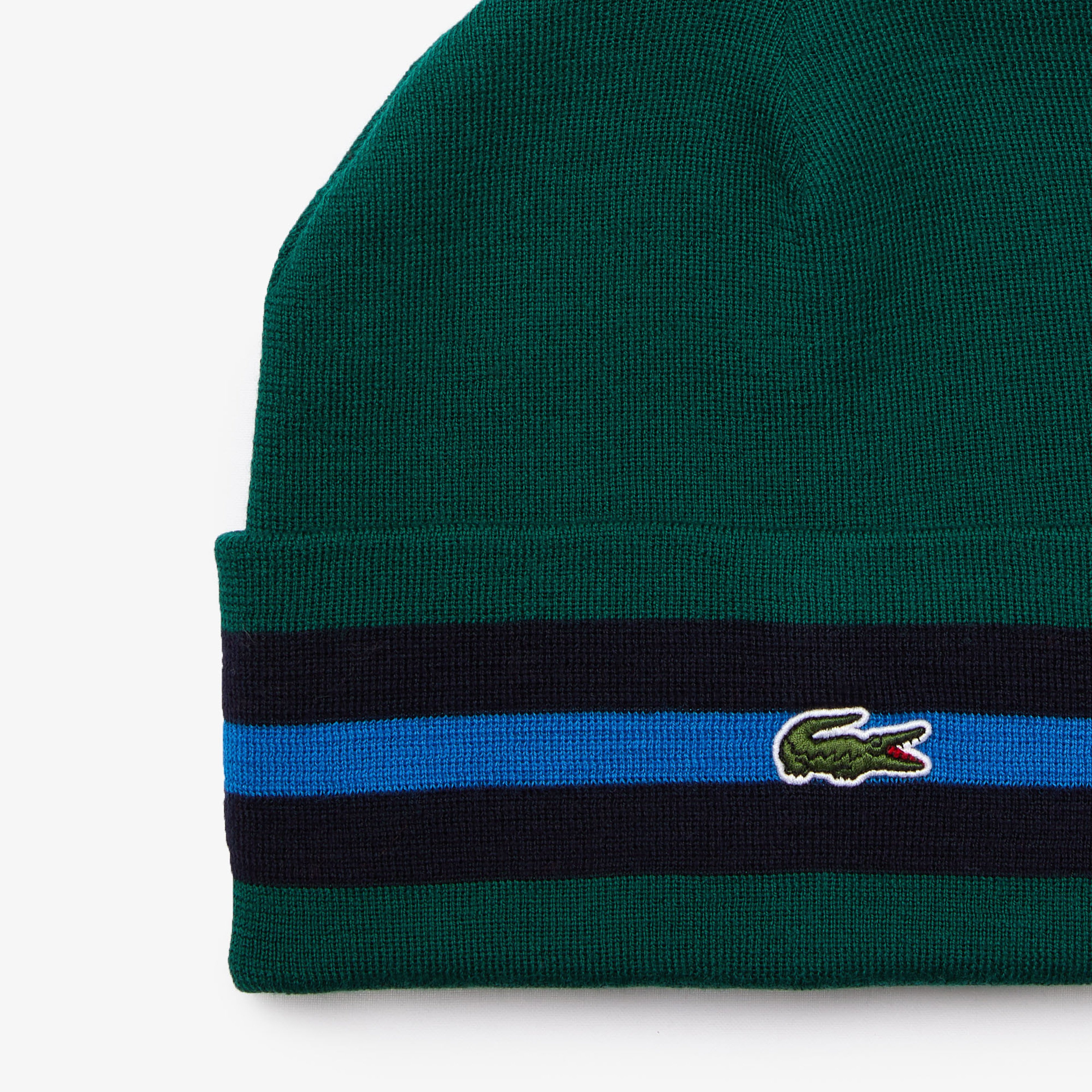 Lacoste Erkek Çizgili Yeşil Yün Bere