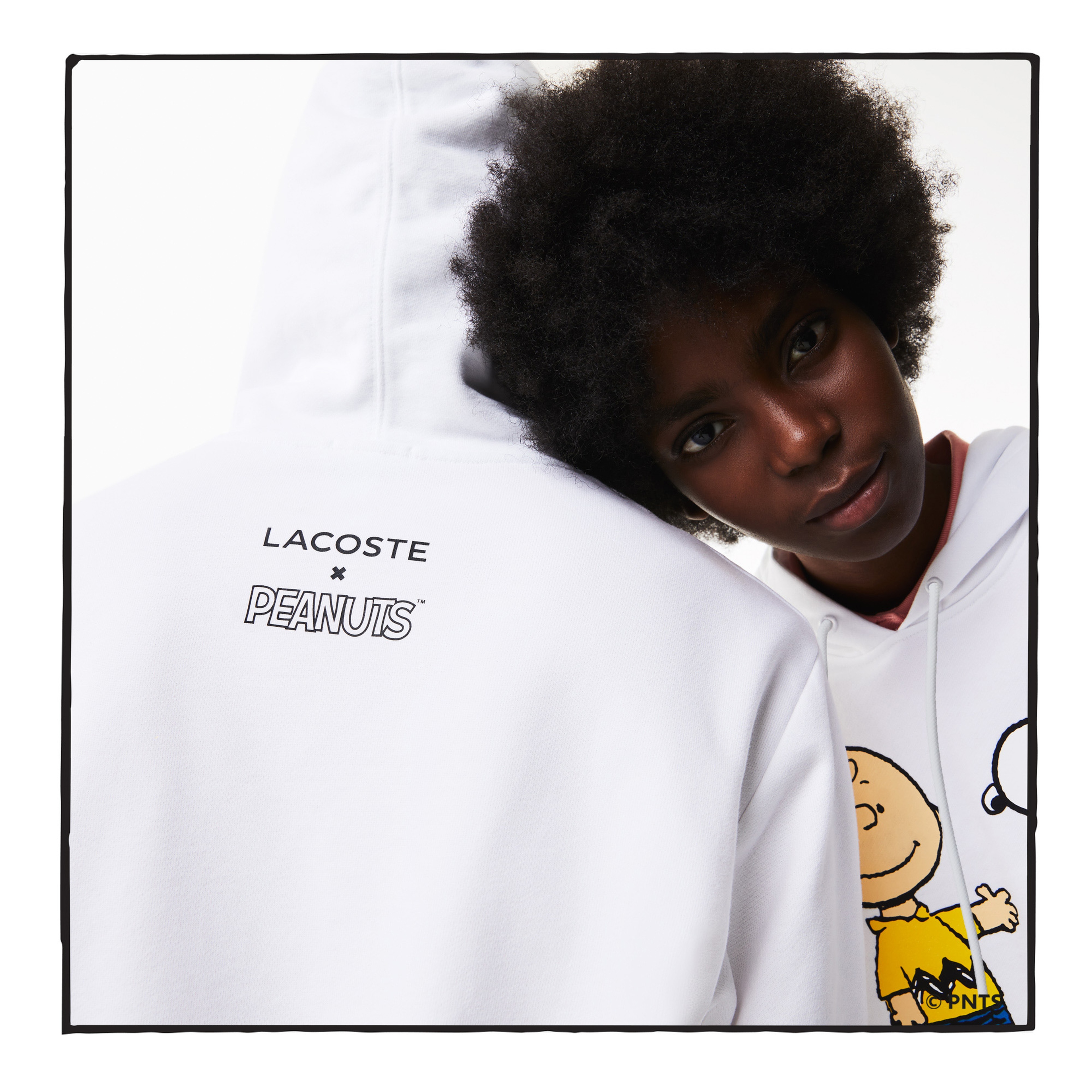 Lacoste x Peanuts Unisex Classic Fit Kapüşonlu Desenli Beyaz Sweatshirt