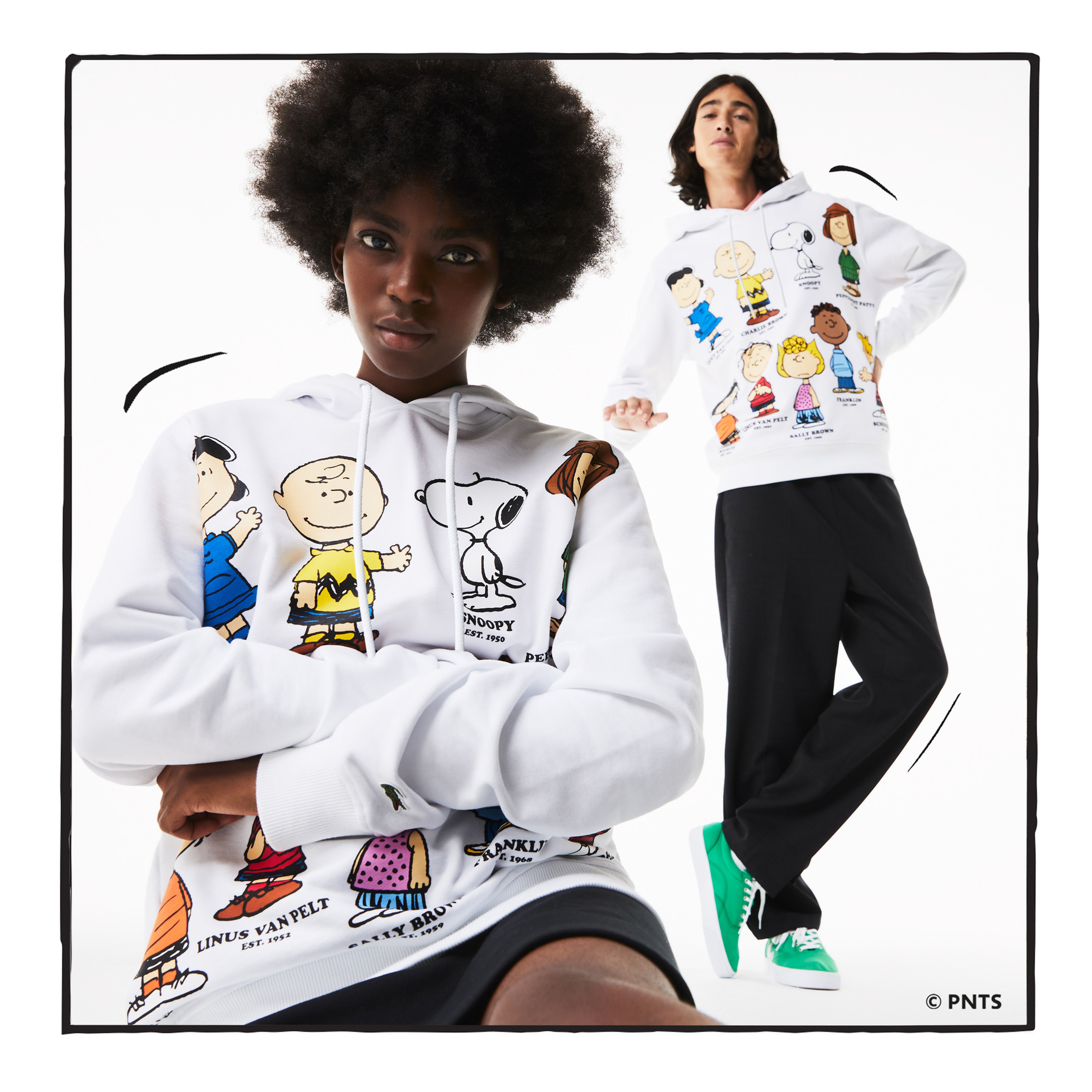 Lacoste x Peanuts Unisex Classic Fit Kapüşonlu Desenli Beyaz Sweatshirt