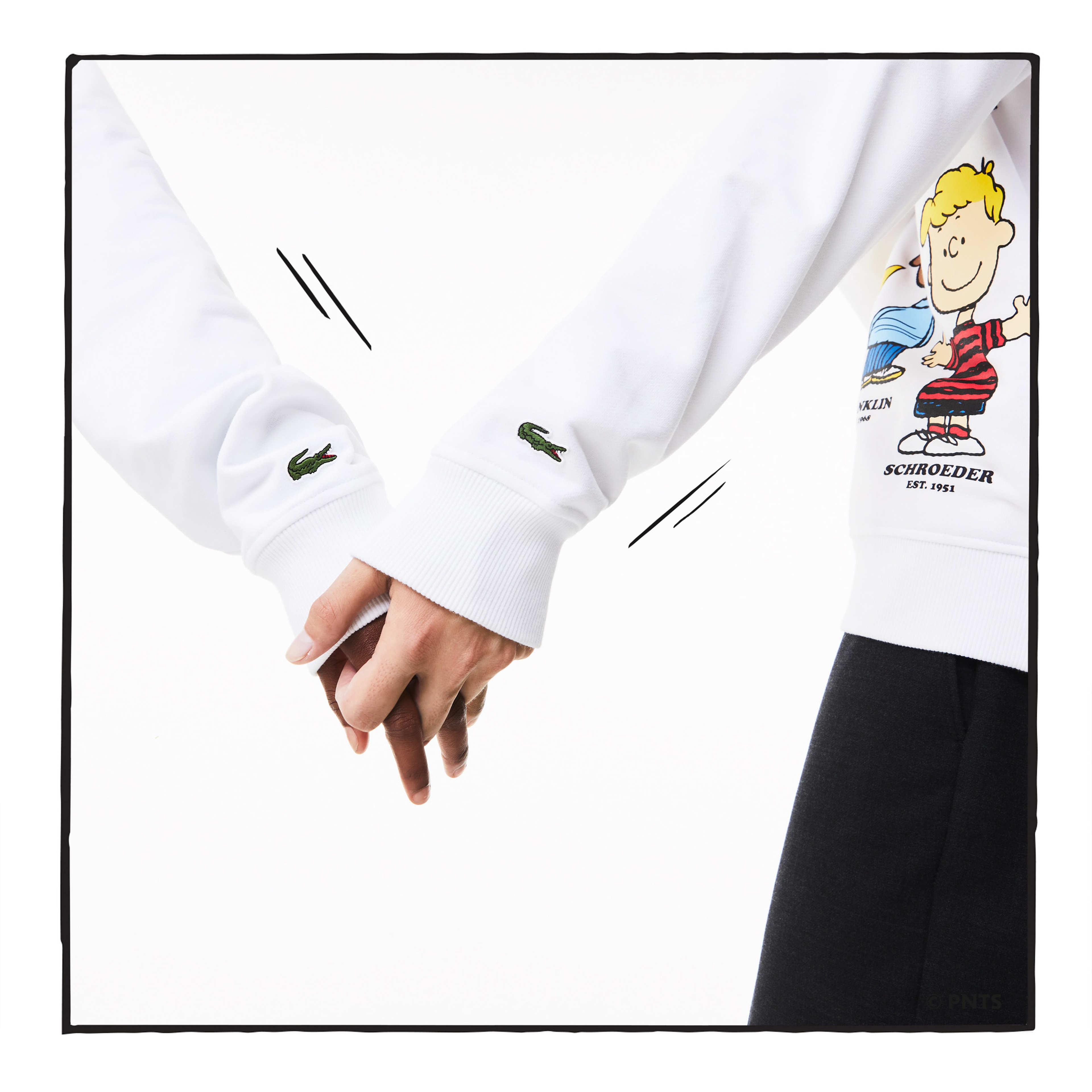 Lacoste x Peanuts Unisex Classic Fit Kapüşonlu Desenli Beyaz Sweatshirt