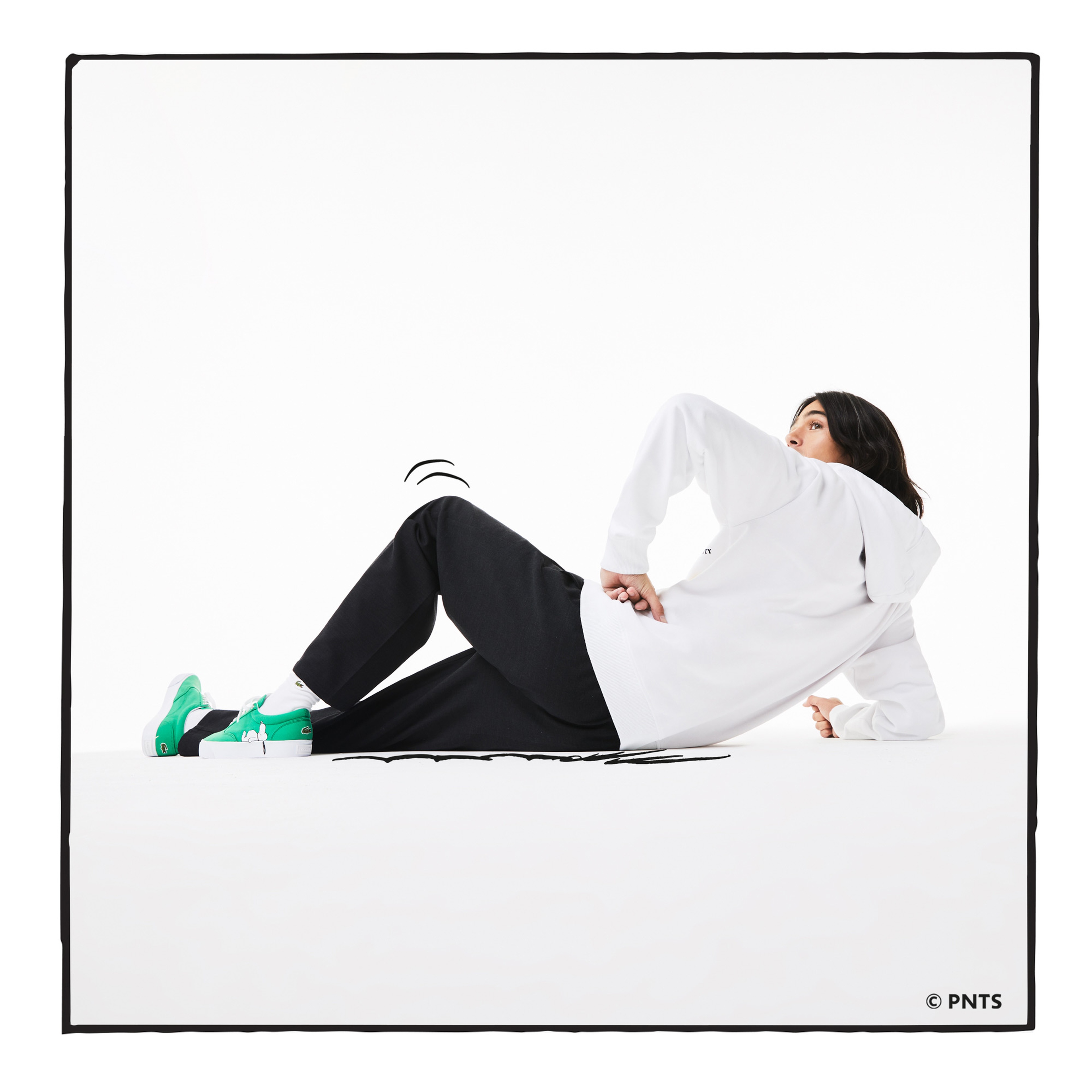 Lacoste x Peanuts Unisex Classic Fit Kapüşonlu Desenli Beyaz Sweatshirt