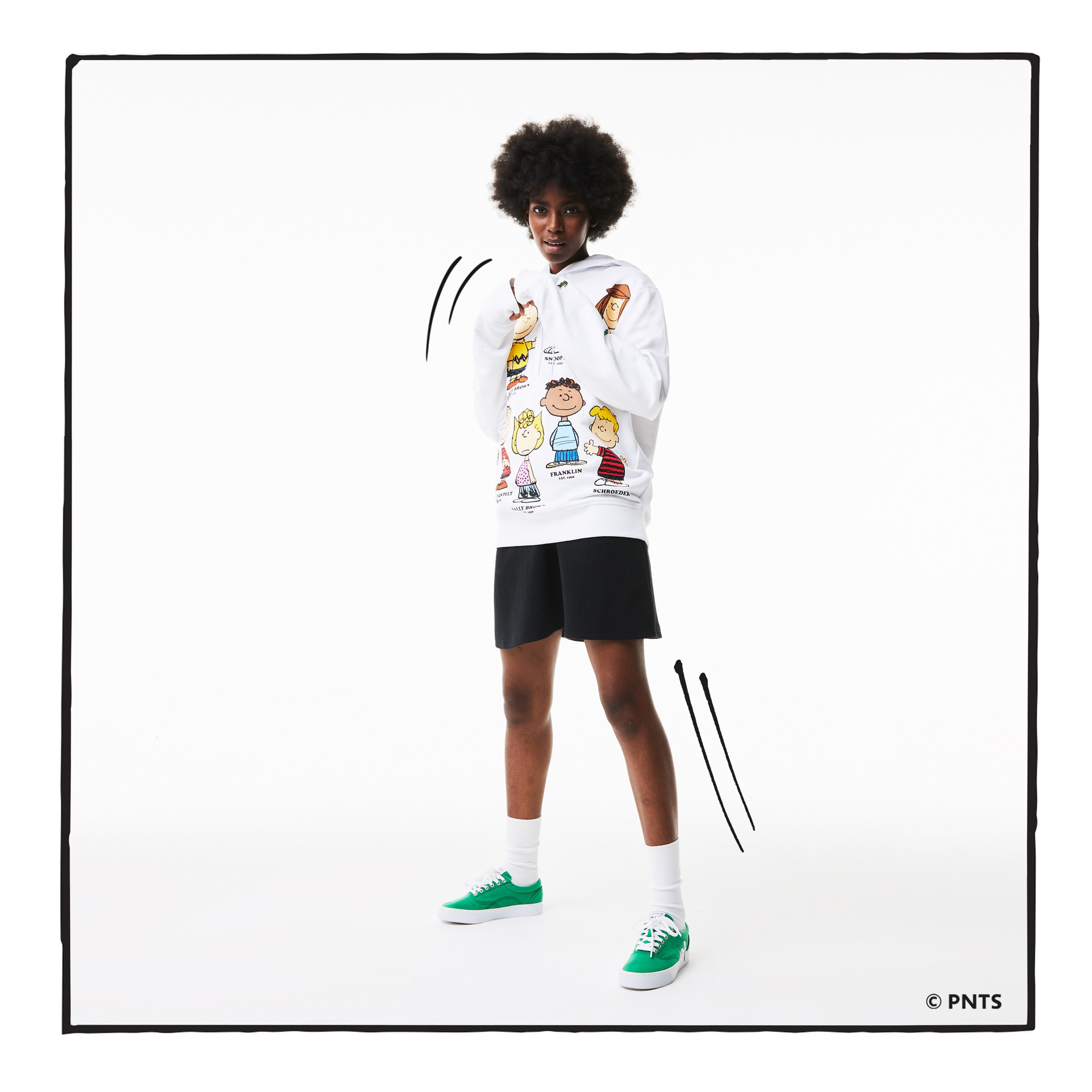 Lacoste x Peanuts Unisex Classic Fit Kapüşonlu Desenli Beyaz Sweatshirt