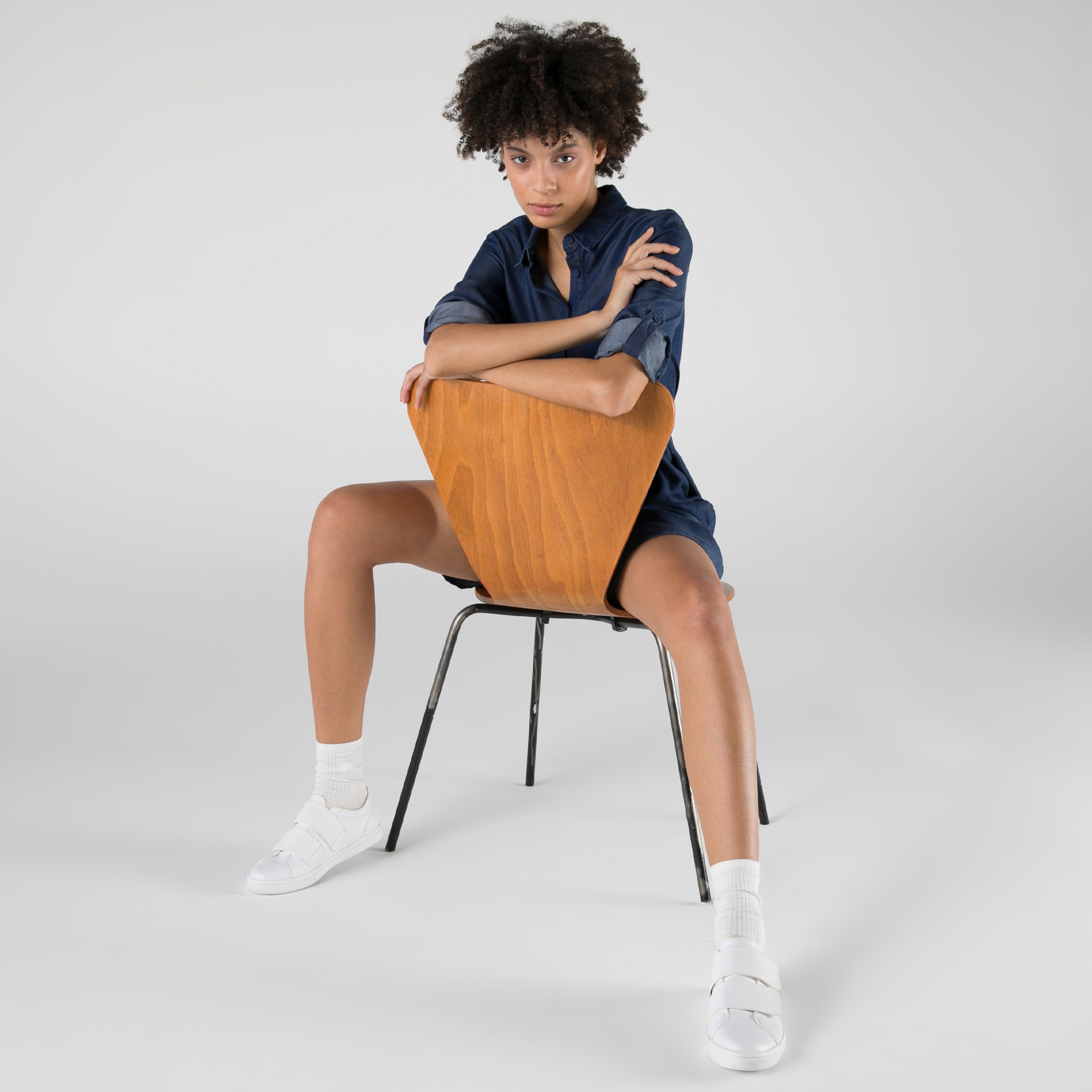 Lacoste Kadın Loose Fit Uzun Kollu Gömlek Yaka Koyu İndigo Elbise