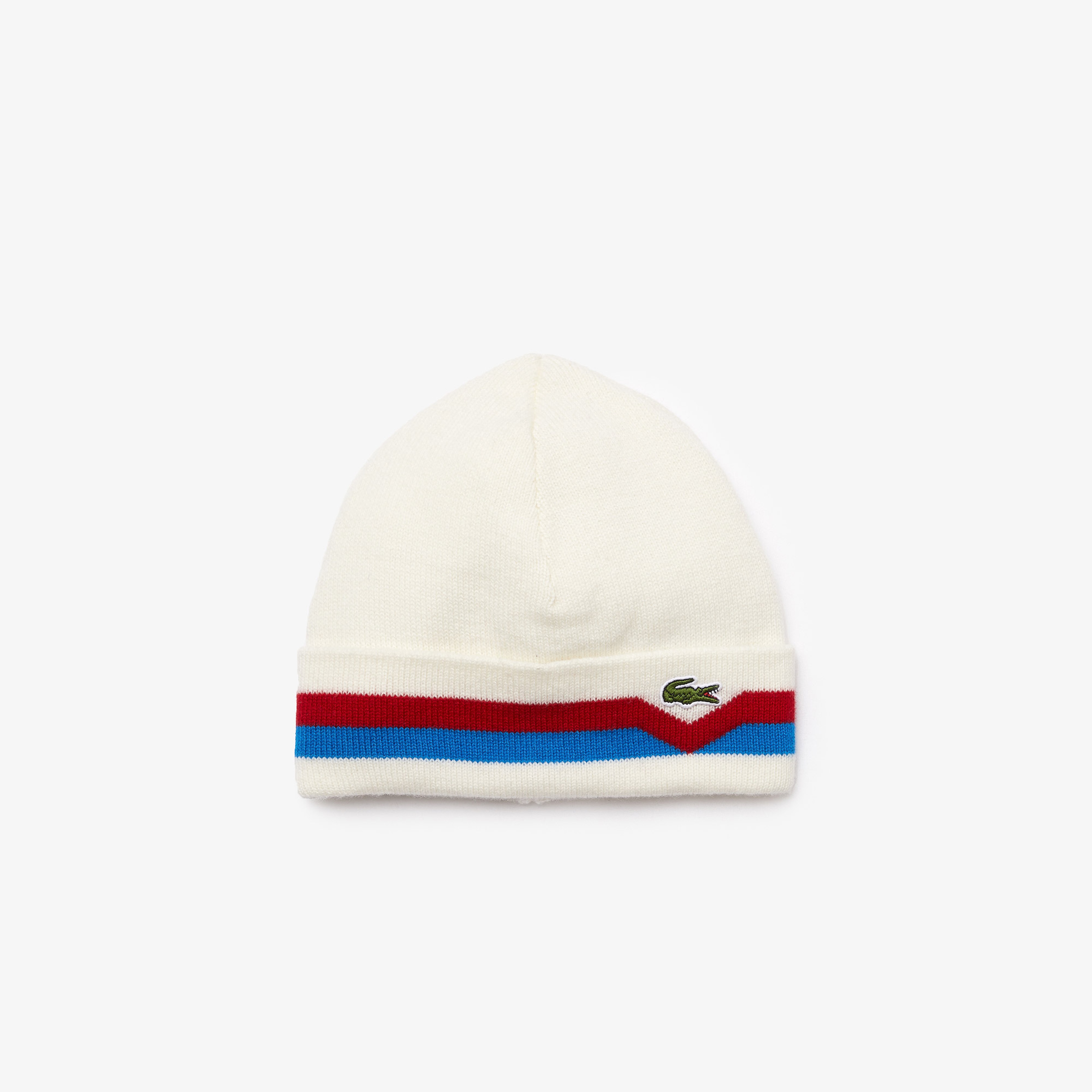Lacoste Erkek Çizgili Beyaz Bere