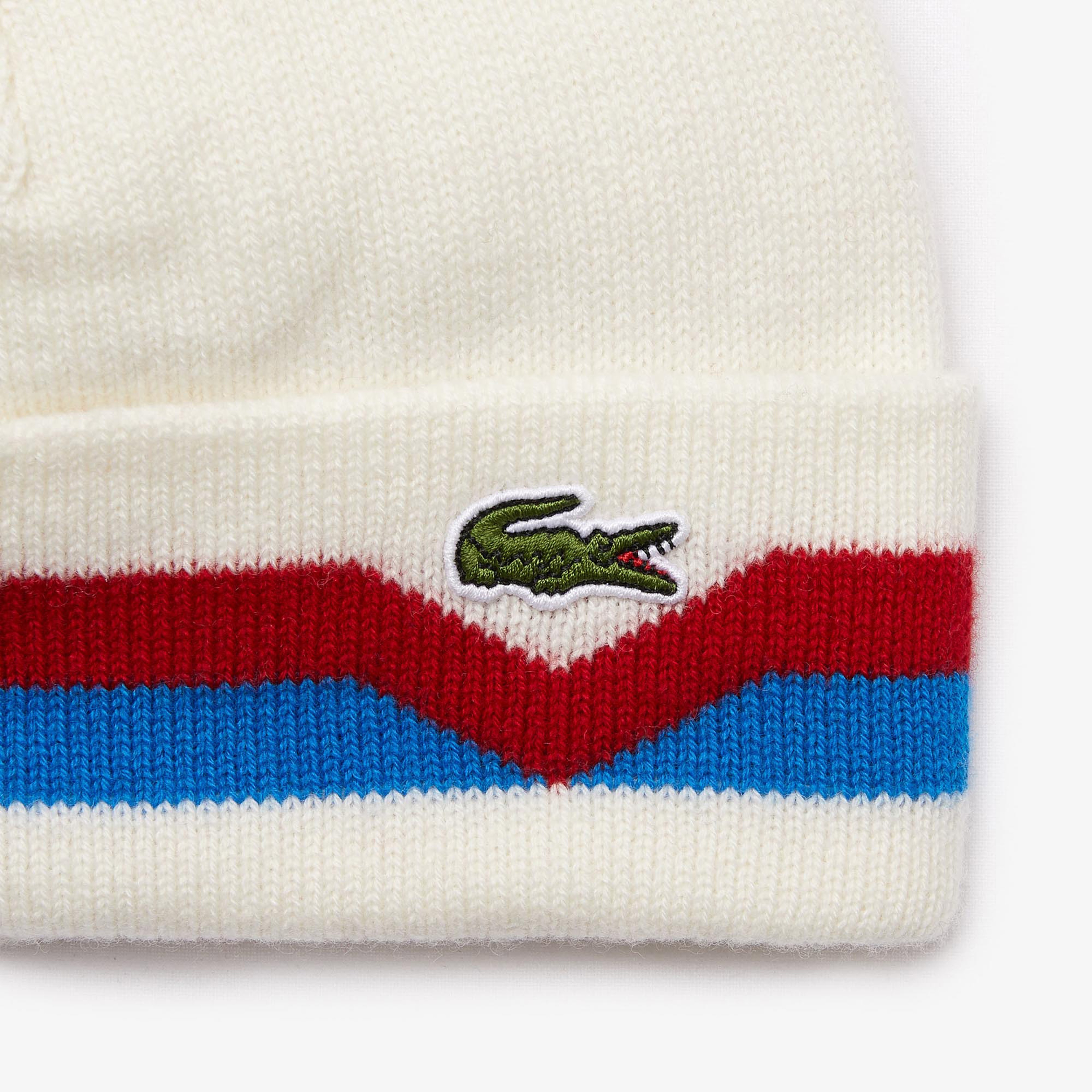 Lacoste Erkek Çizgili Beyaz Bere