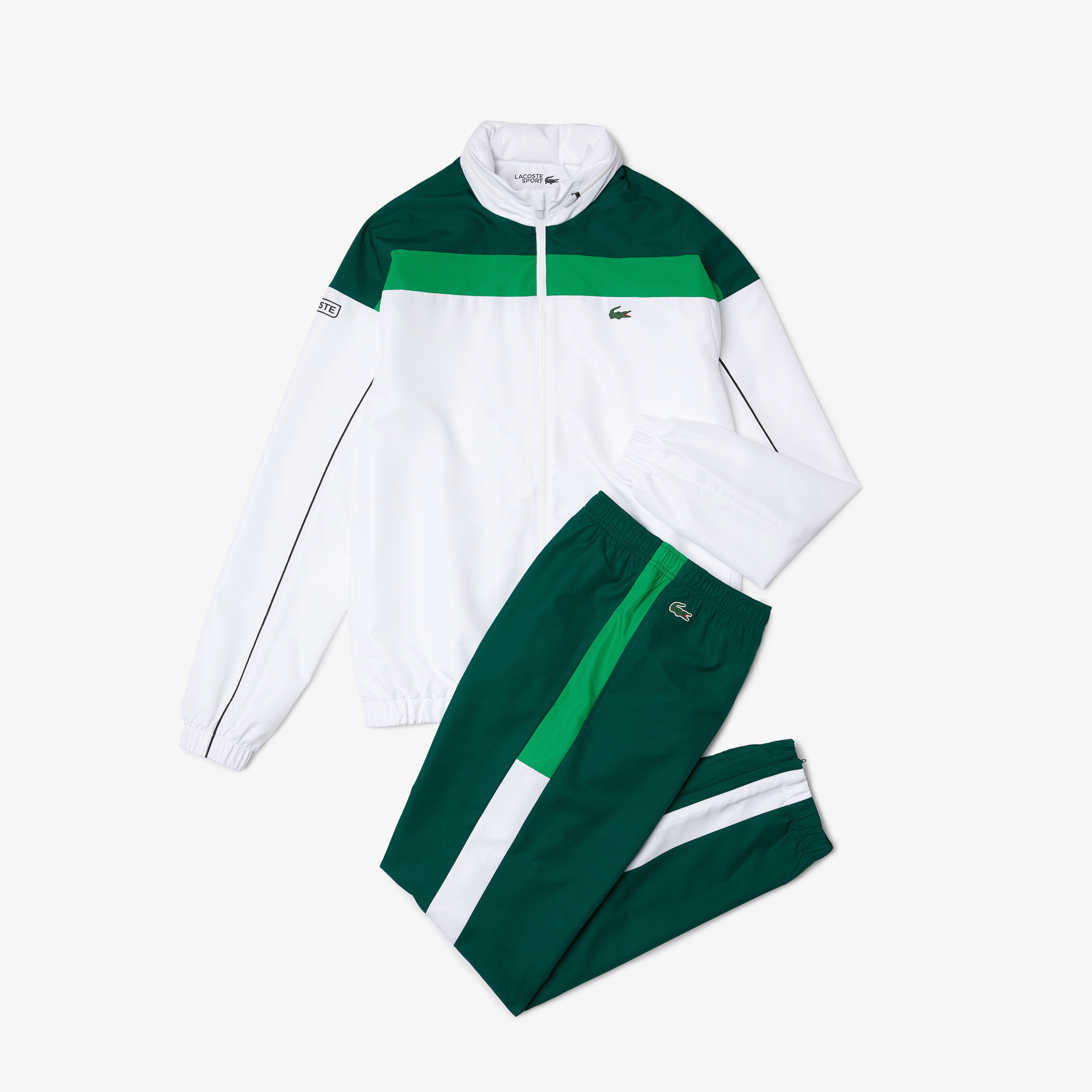Lacoste SPORT Erkek Regular Fit Kapüşonlu Renk Bloklu Beyaz Eşofman Takımı