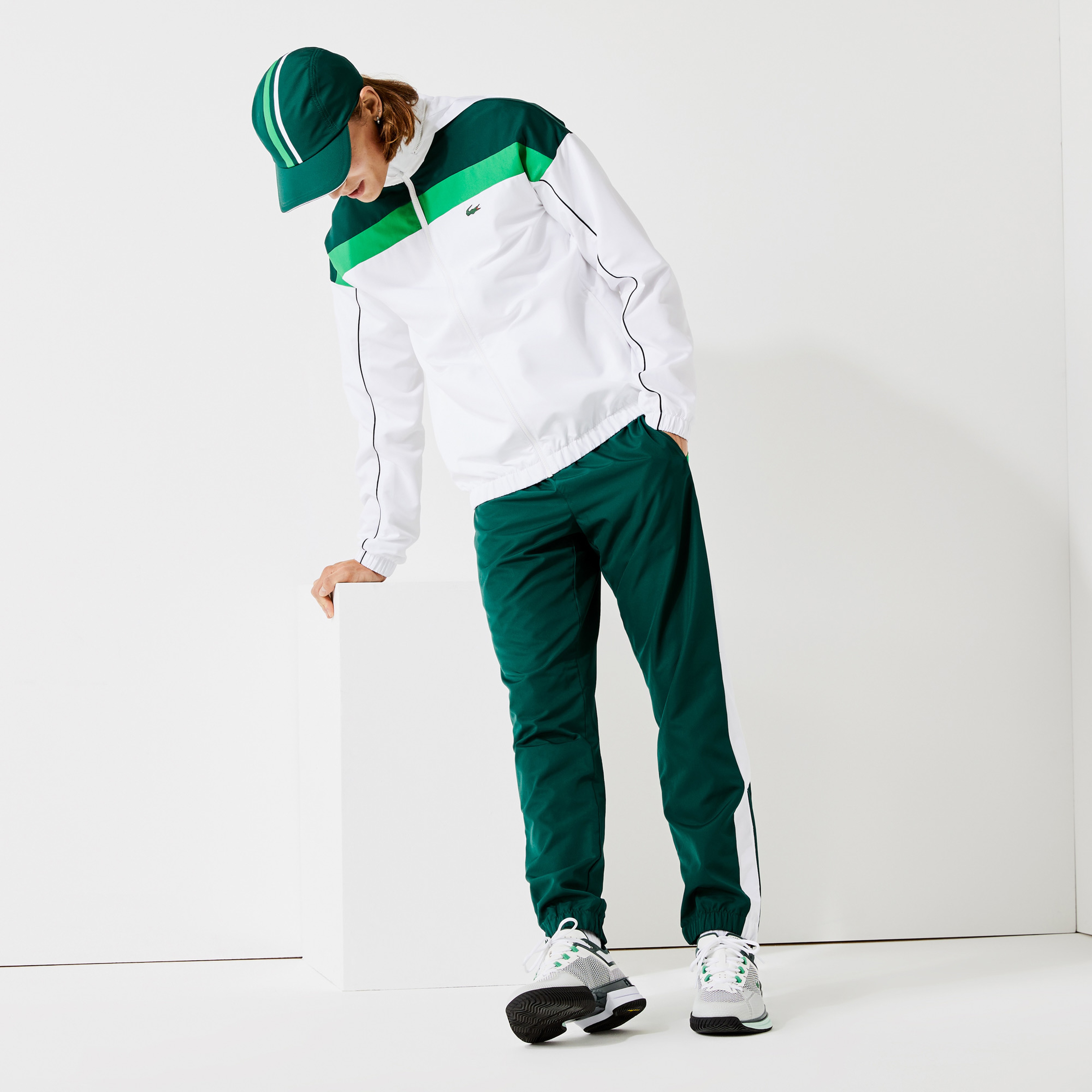 Lacoste SPORT Erkek Regular Fit Kapüşonlu Renk Bloklu Beyaz Eşofman Takımı