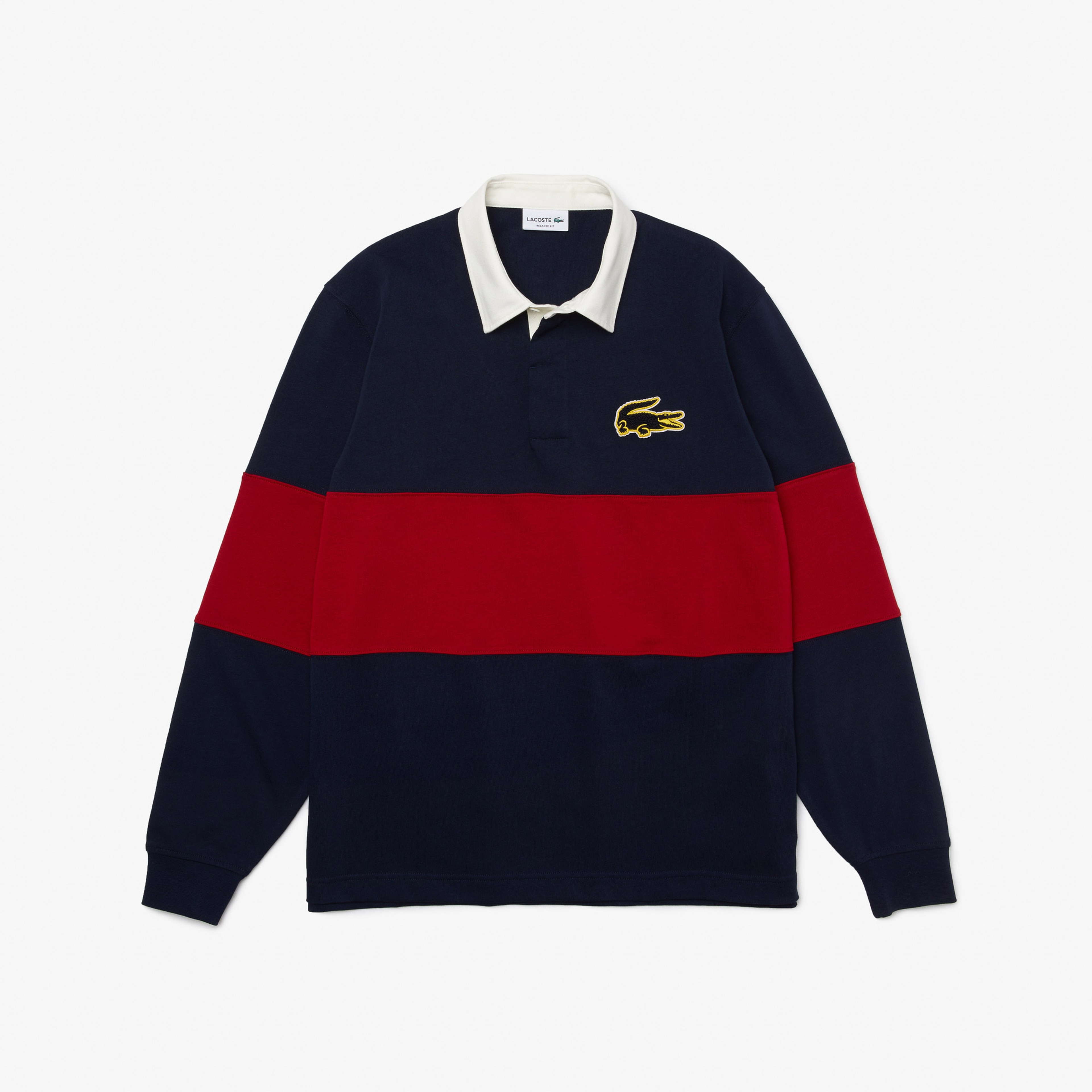 Lacoste Erkek Loose Fit Uzun Kollu Renk Bloklu Lacivert Rugby Polo