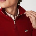 Erkek Classic Fit Yarım Fermuarlı Bordo Sweatshirt