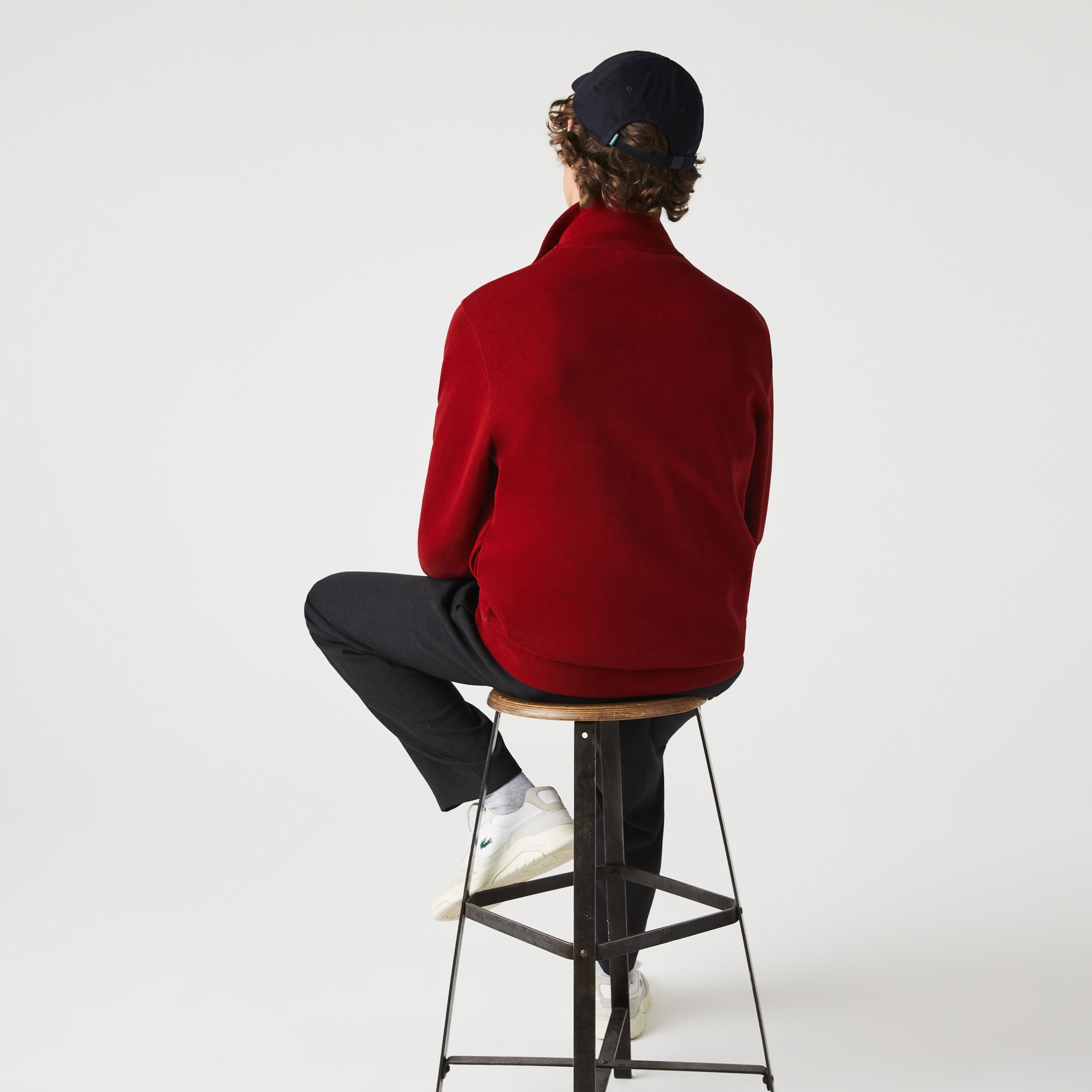 Erkek Classic Fit Yarım Fermuarlı Bordo Sweatshirt