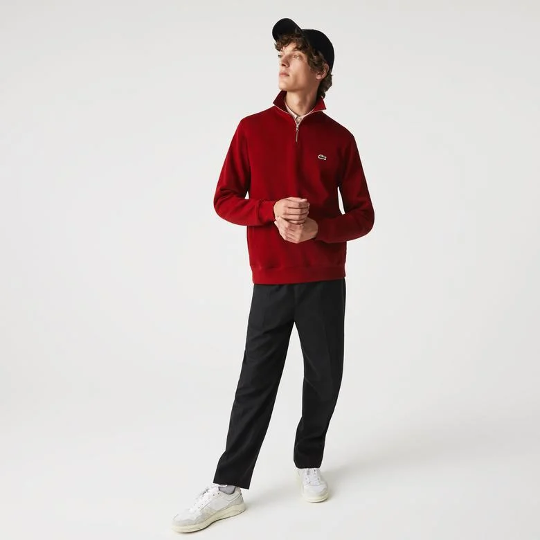 Erkek Classic Fit Yarım Fermuarlı Bordo Sweatshirt