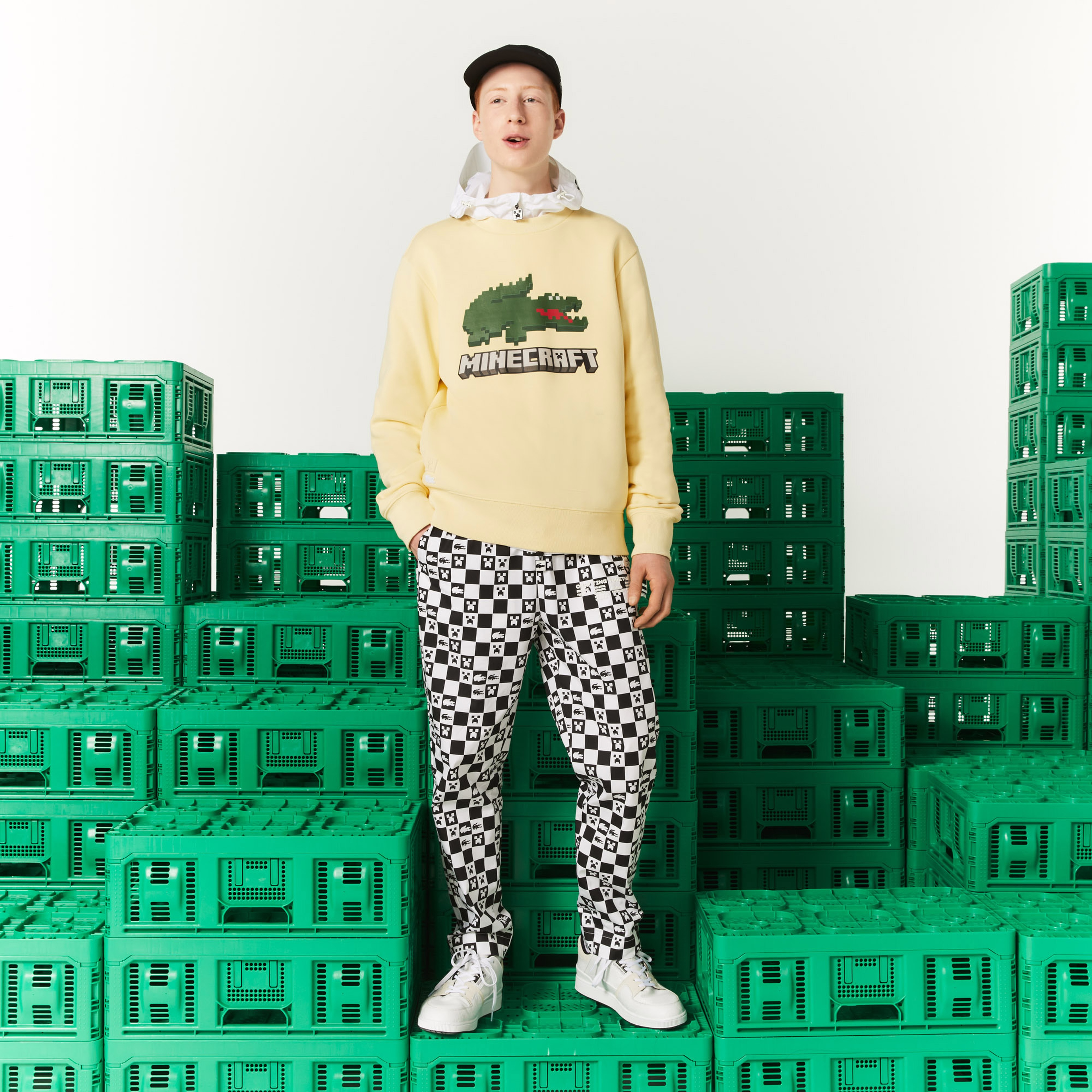 Lacoste X Minecraft Erkek Regular Fit Bisiklet Yaka Baskılı Sarı Sweatshirt