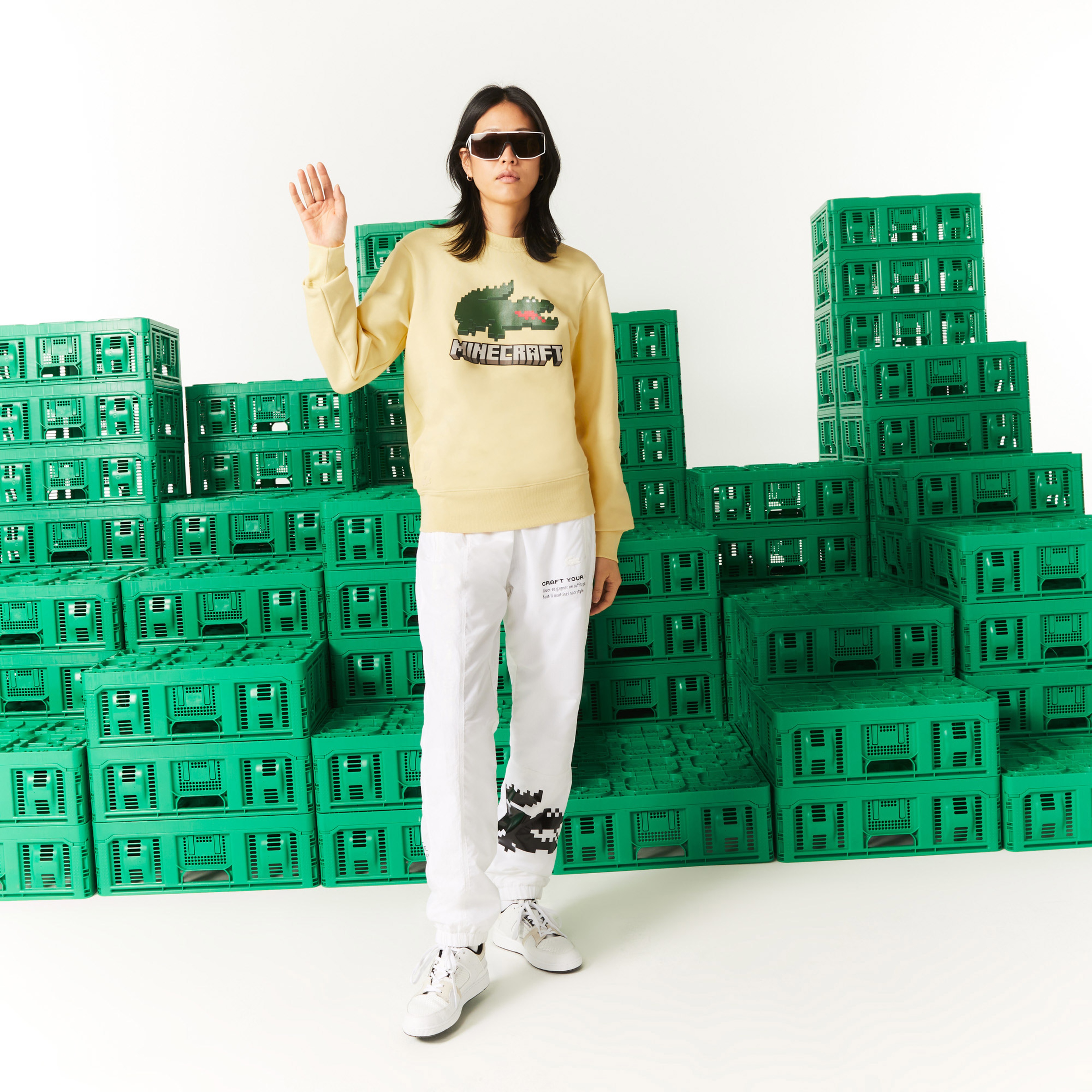 Lacoste X Minecraft Erkek Regular Fit Bisiklet Yaka Baskılı Sarı Sweatshirt