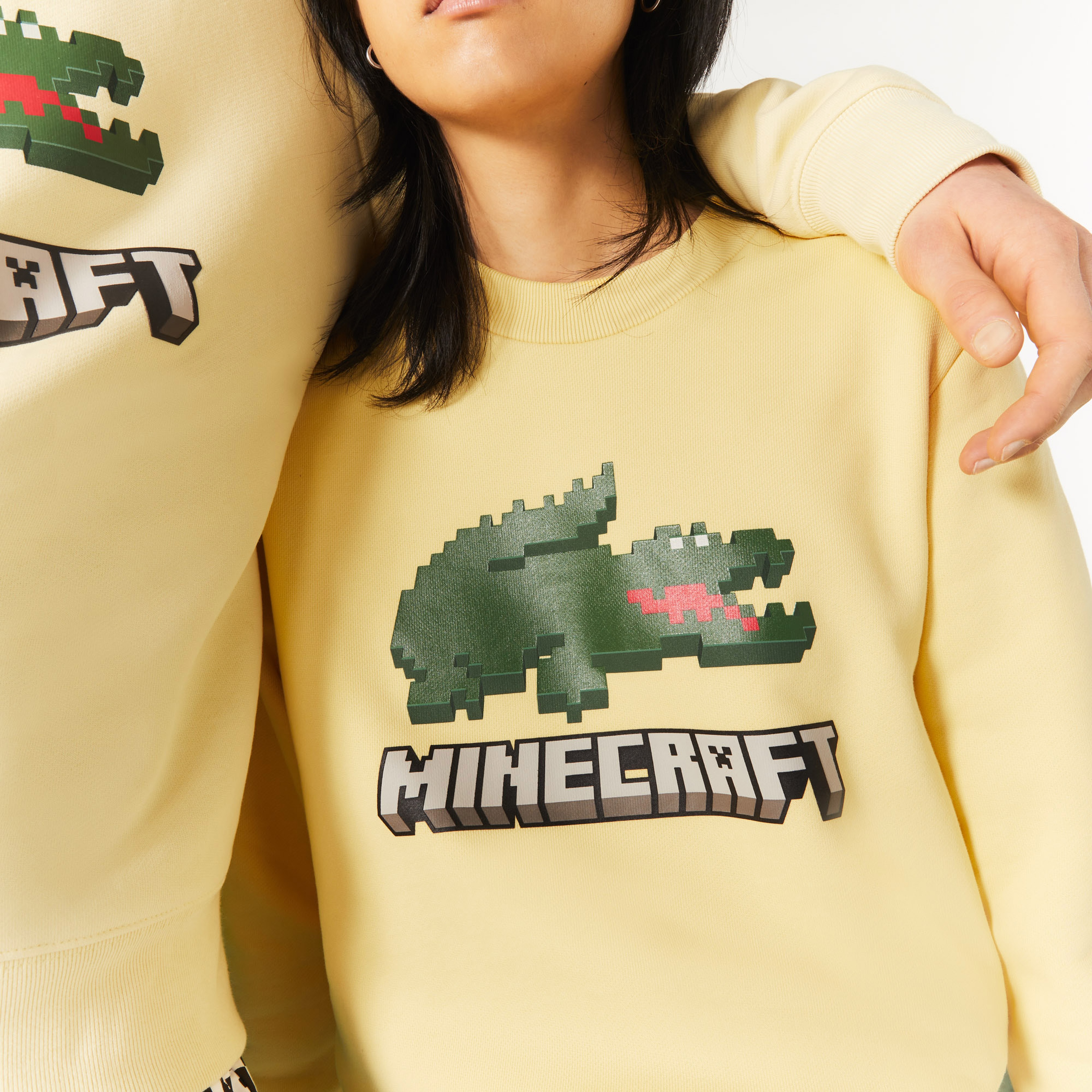 Lacoste X Minecraft Erkek Regular Fit Bisiklet Yaka Baskılı Sarı Sweatshirt