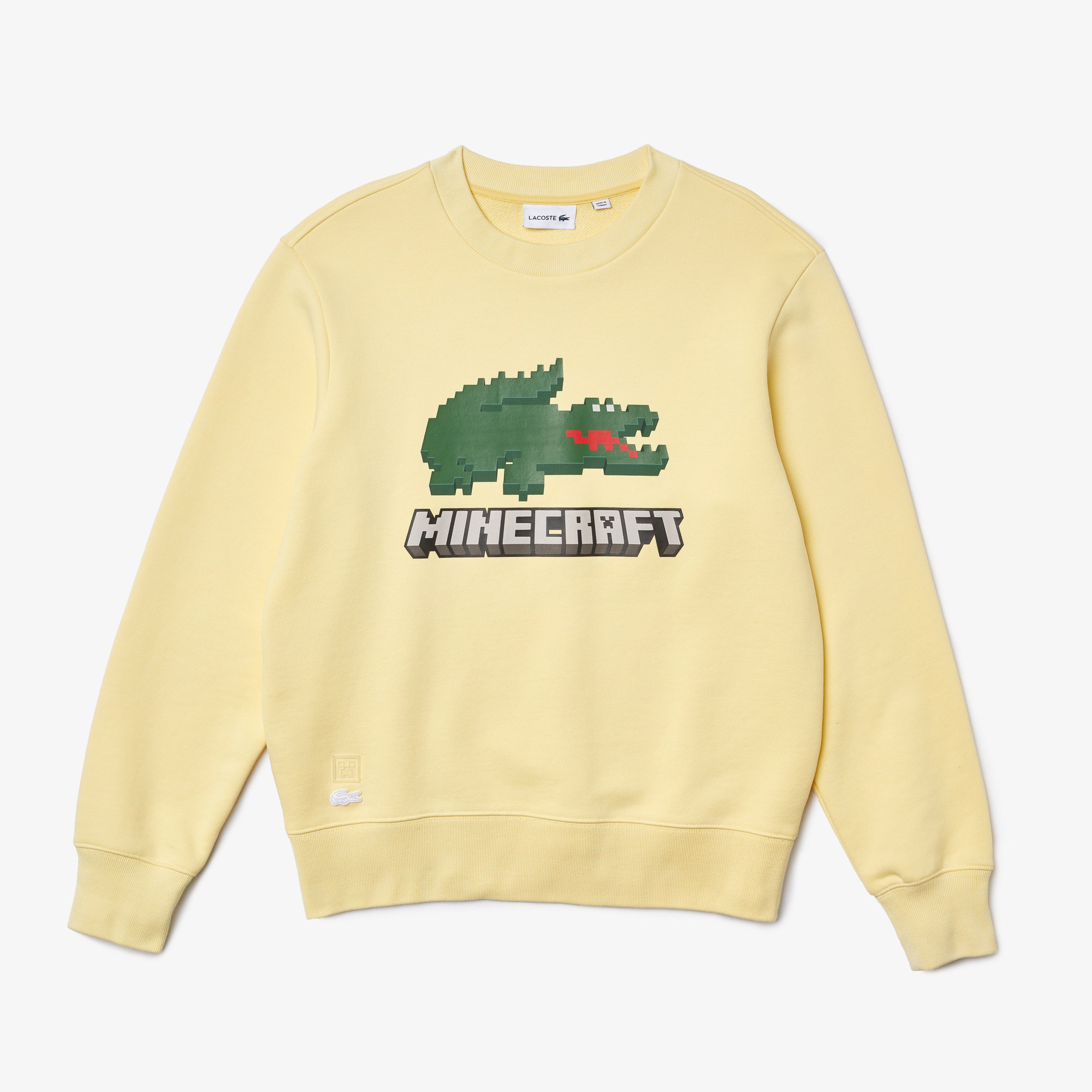 Lacoste X Minecraft Erkek Regular Fit Bisiklet Yaka Baskılı Sarı Sweatshirt