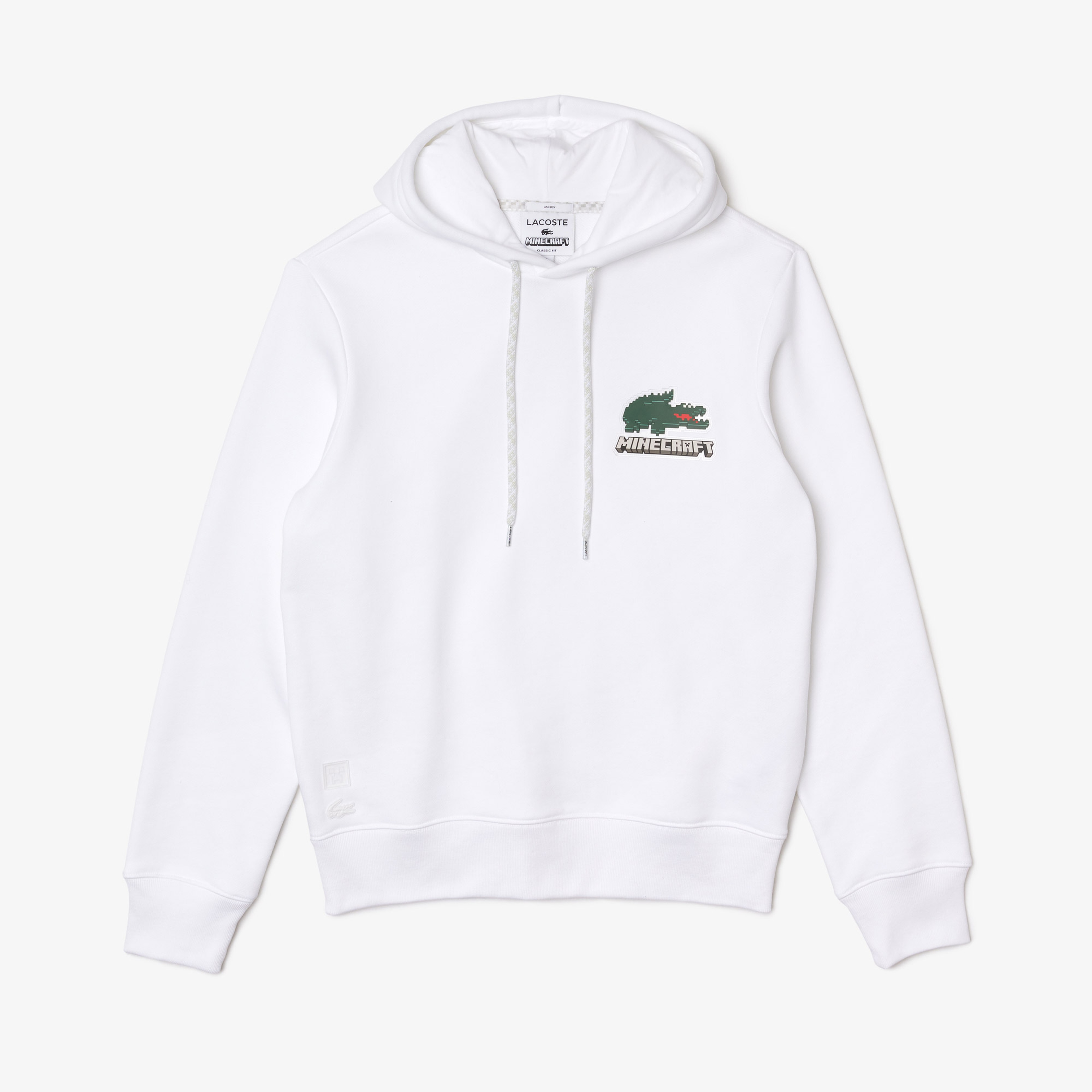 Lacoste X Minecraft Erkek Regular Fit Kapüşonlu Baskılı Beyaz Sweatshirt