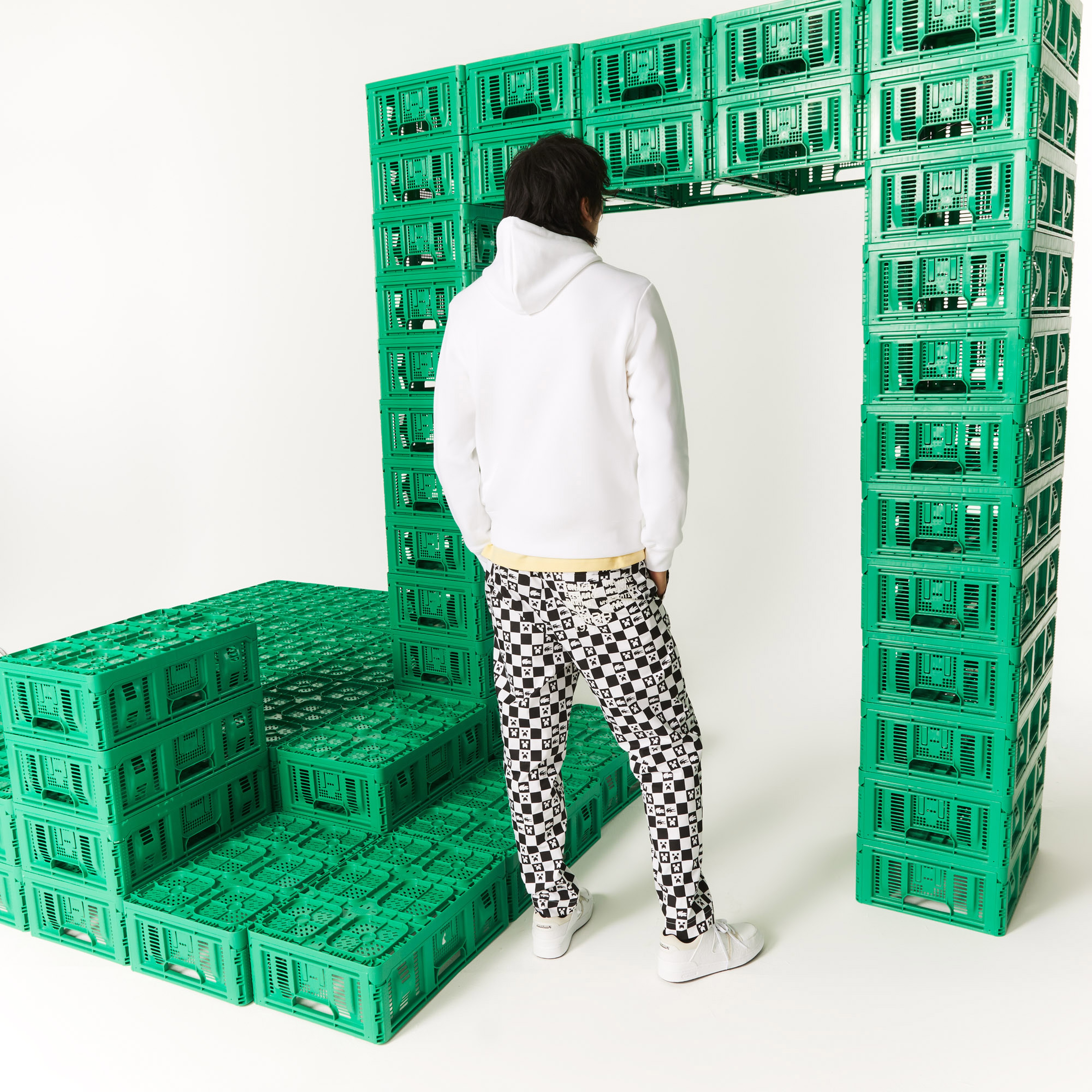 Lacoste X Minecraft Erkek Regular Fit Kapüşonlu Baskılı Beyaz Sweatshirt