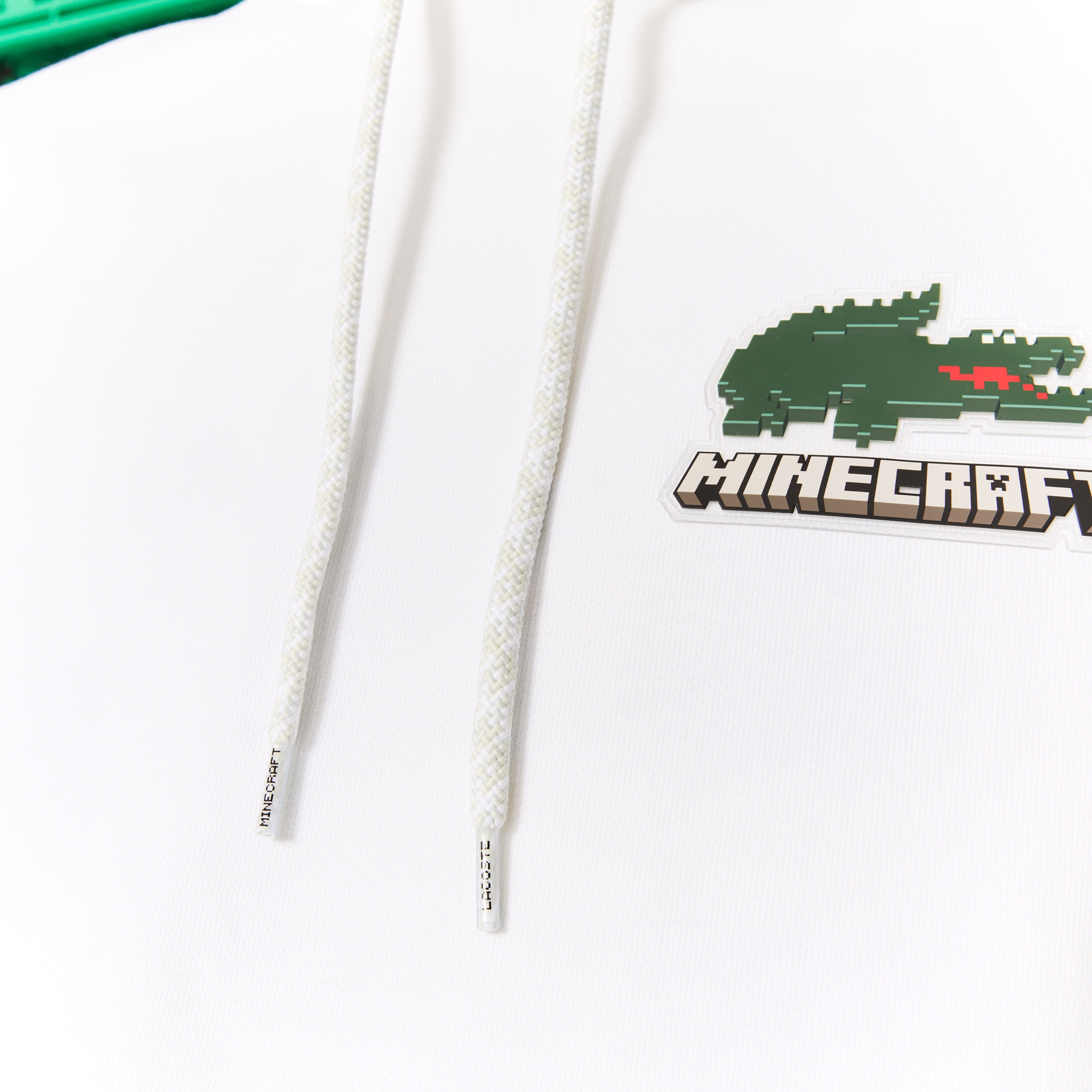 Lacoste X Minecraft Erkek Regular Fit Kapüşonlu Baskılı Beyaz Sweatshirt