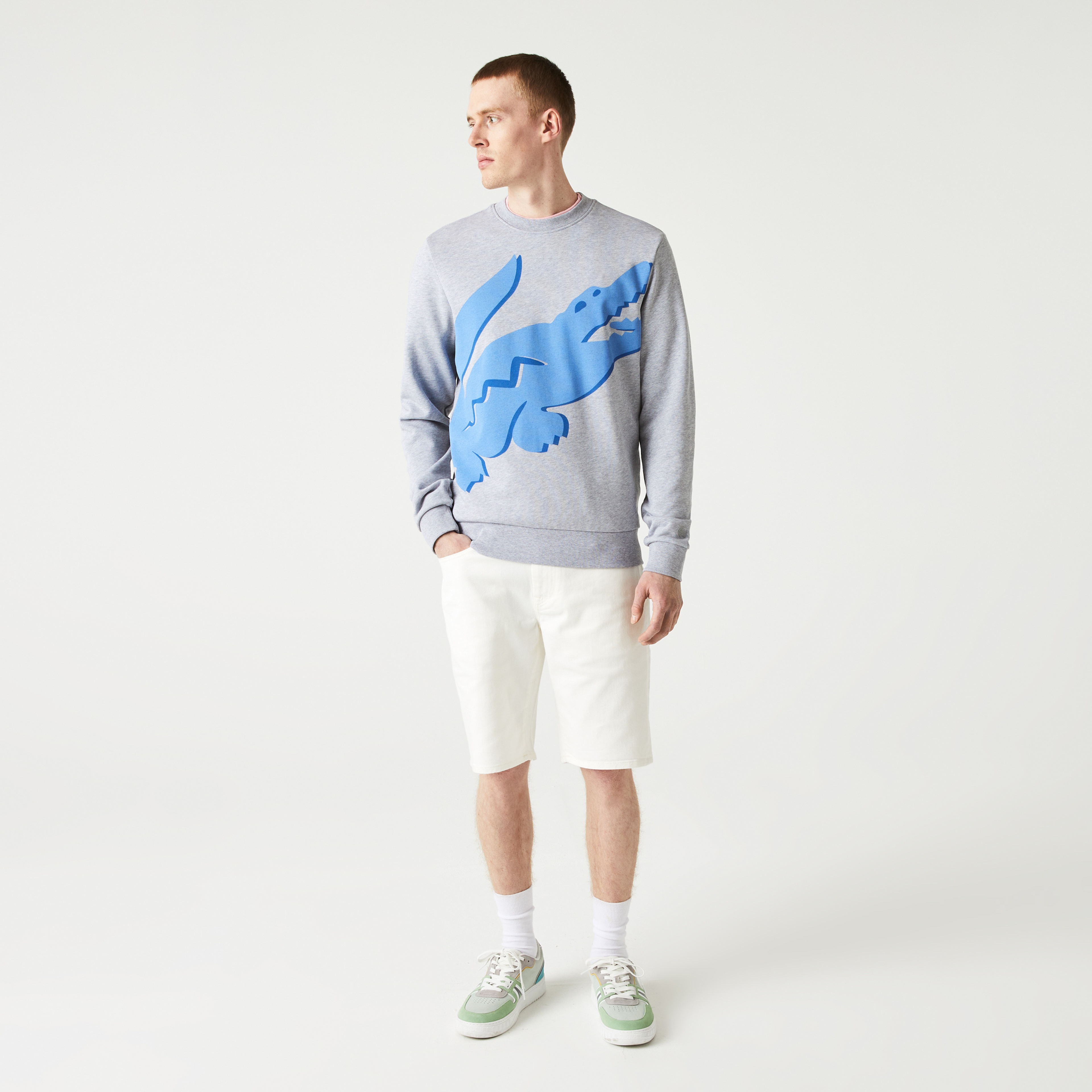 Lacoste Organik Pamuk Erkek Regular Fit Bisiklet Yaka Baskılı Gri Sweatshirt