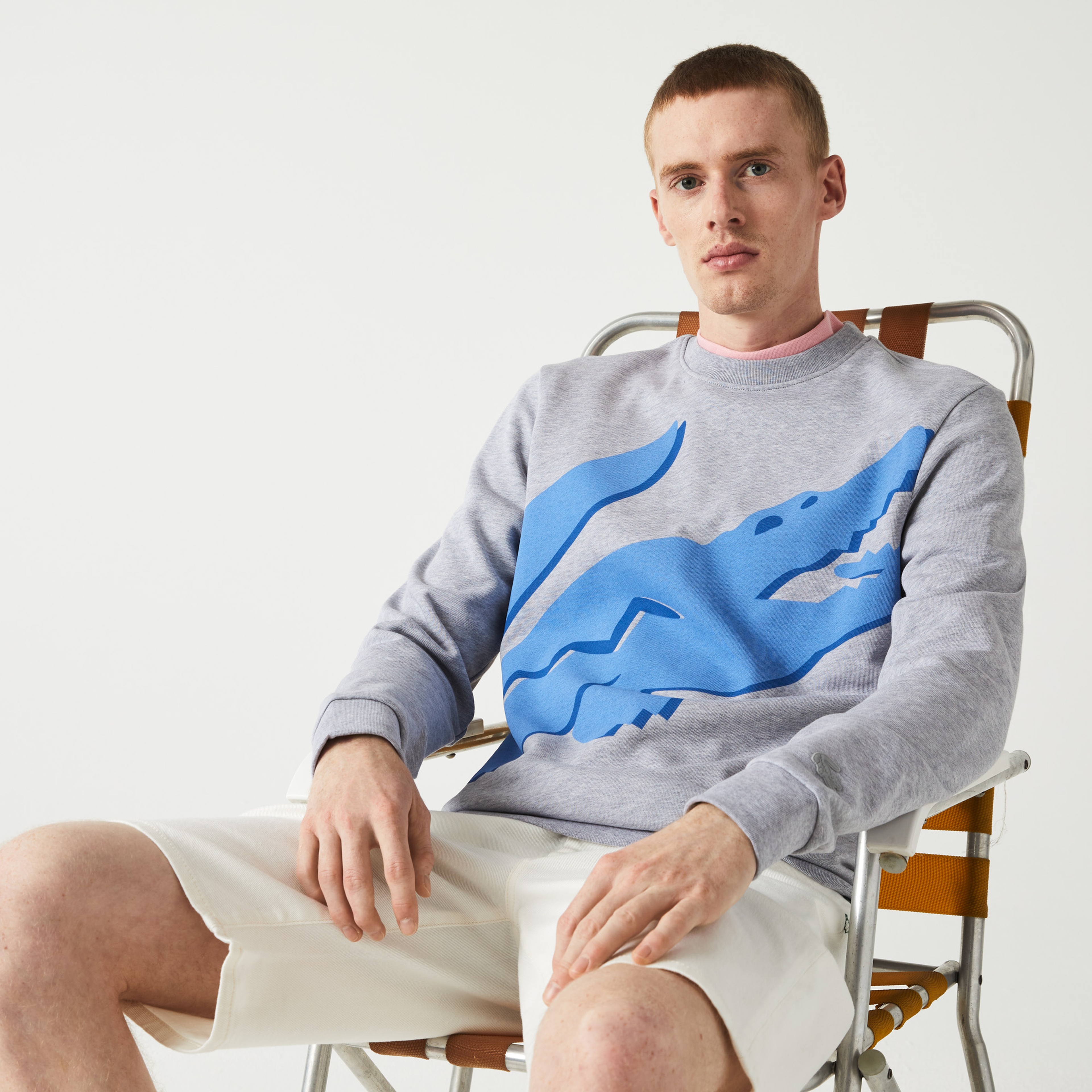 Lacoste Organik Pamuk Erkek Regular Fit Bisiklet Yaka Baskılı Gri Sweatshirt