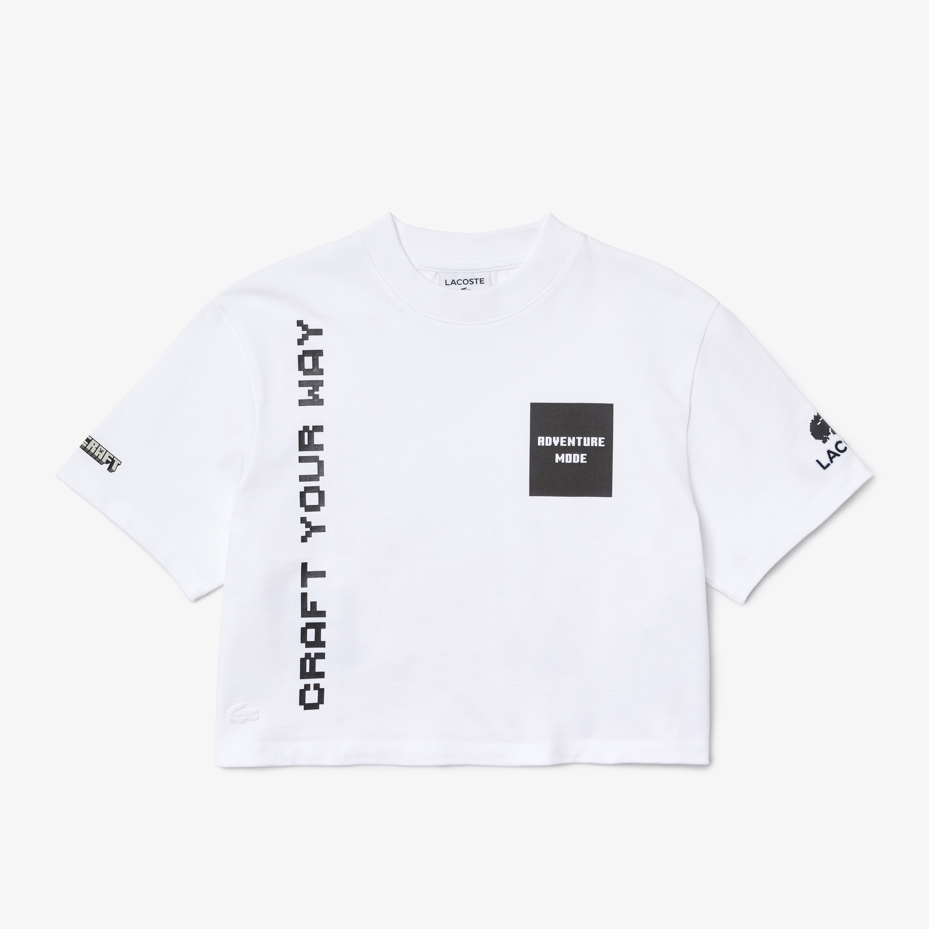 Lacoste X Minecraft Kadın Regular Fit Bisiklet Yaka Baskılı Beyaz T-Shirt