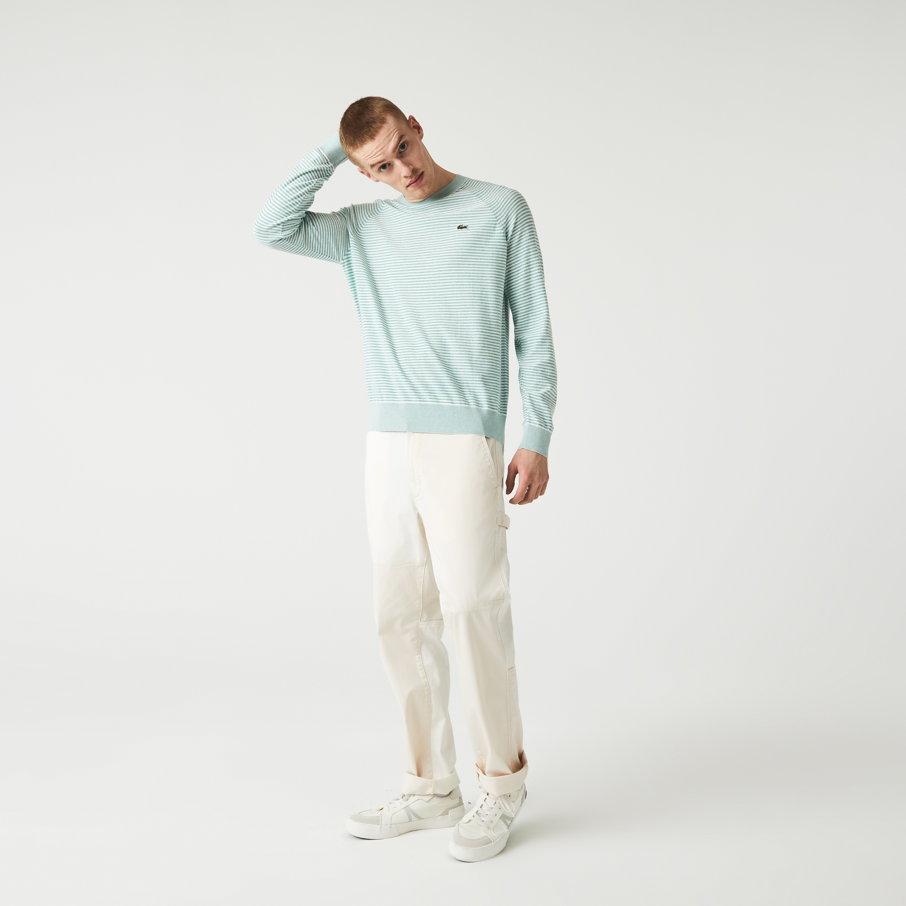 Lacoste Erkek Bisiklet Yaka Çizgili Yeşil Kazak