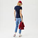 Kadın Slim Fit V Yaka Lacivert T-Shirt