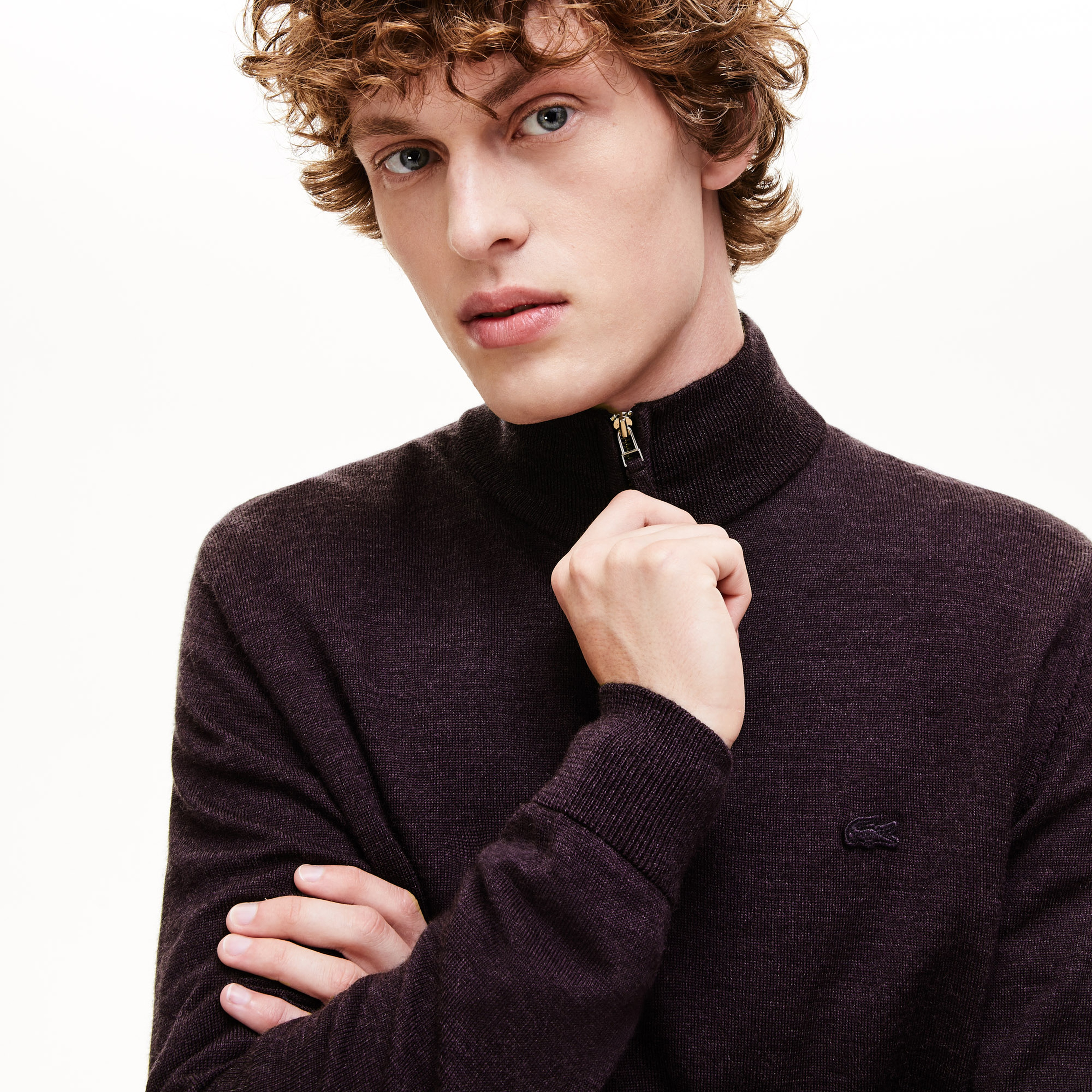 Lacoste Erkek Gri Klasik Fit Dik Yaka Yün Triko Kazak