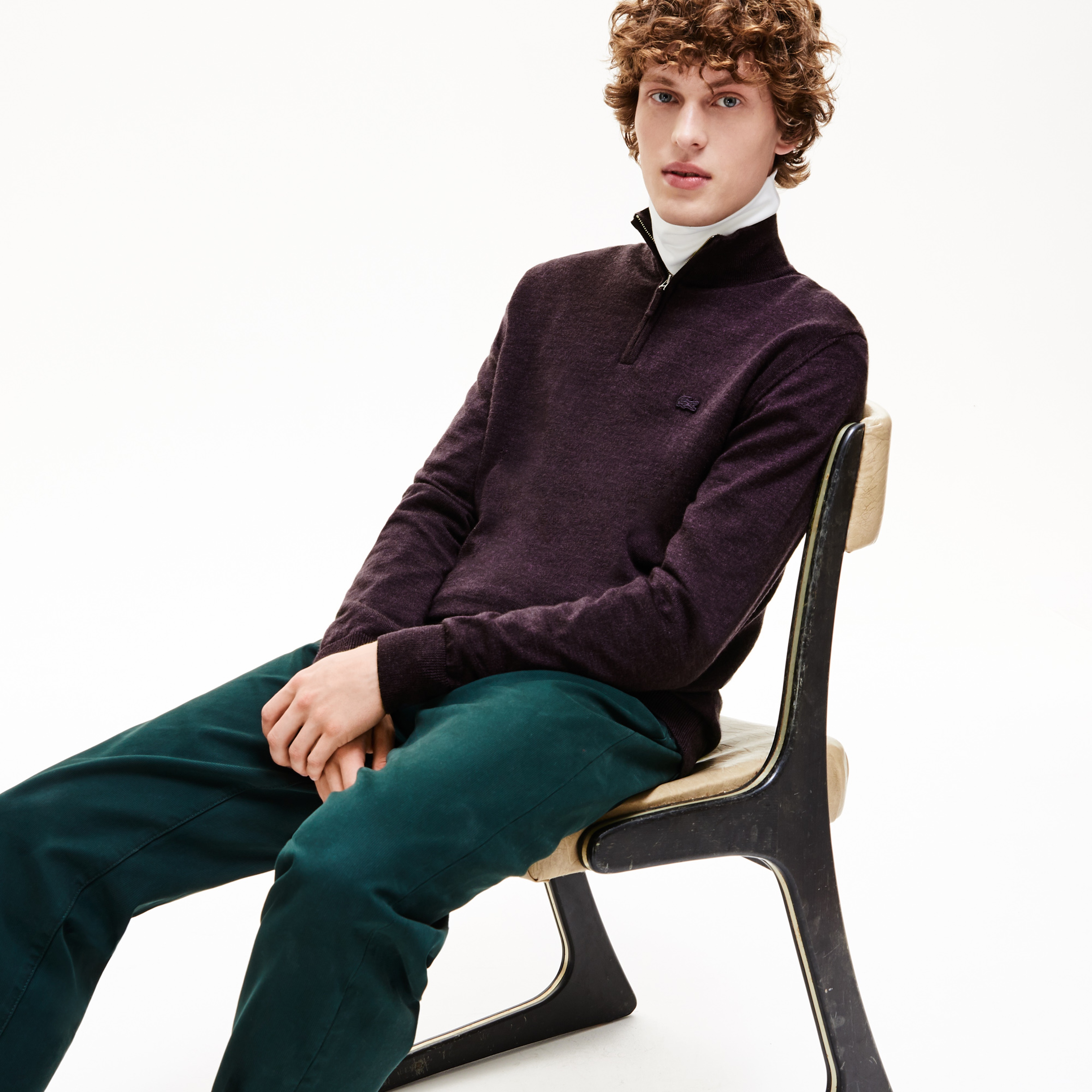 Lacoste Erkek Gri Klasik Fit Dik Yaka Yün Triko Kazak