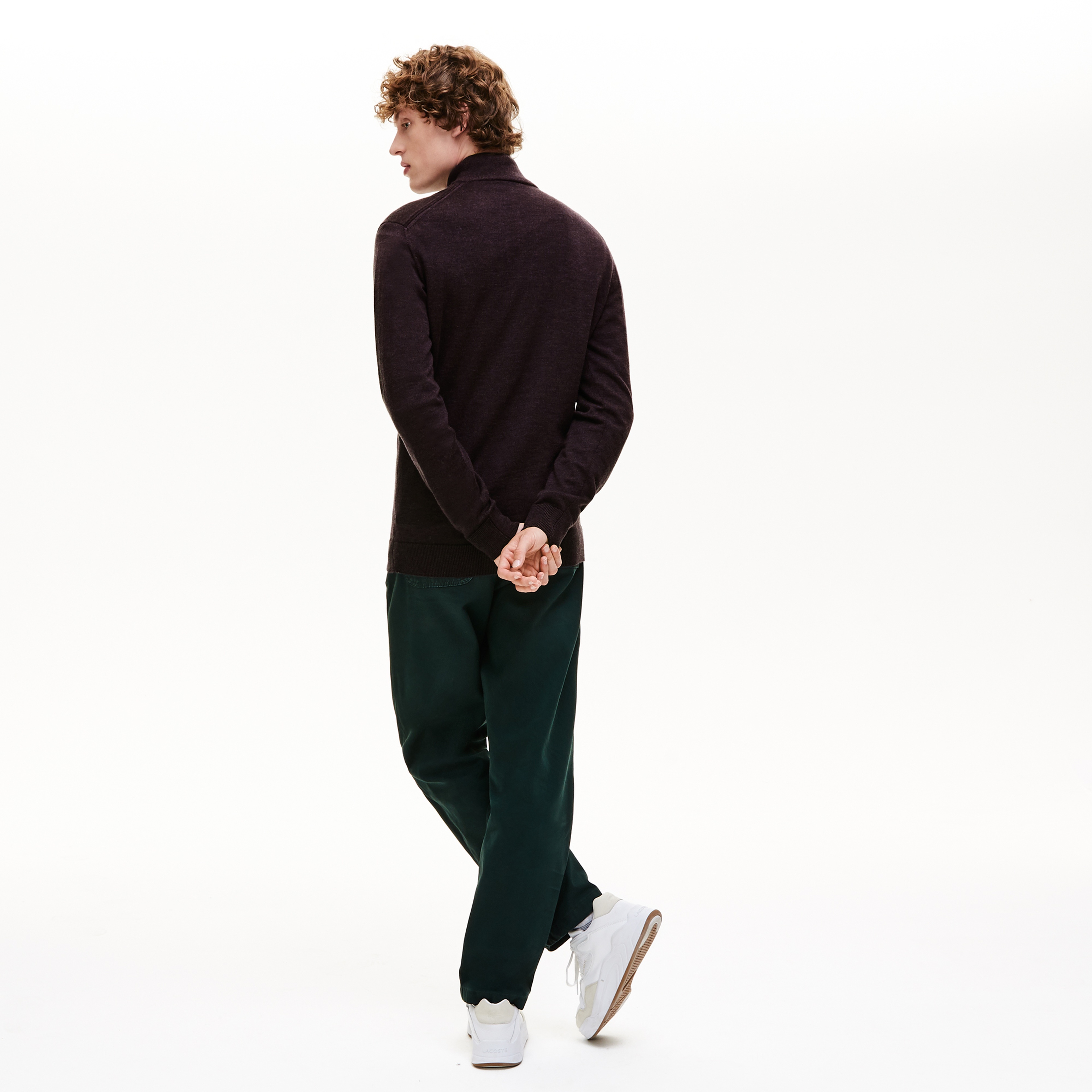 Lacoste Erkek Gri Klasik Fit Dik Yaka Yün Triko Kazak