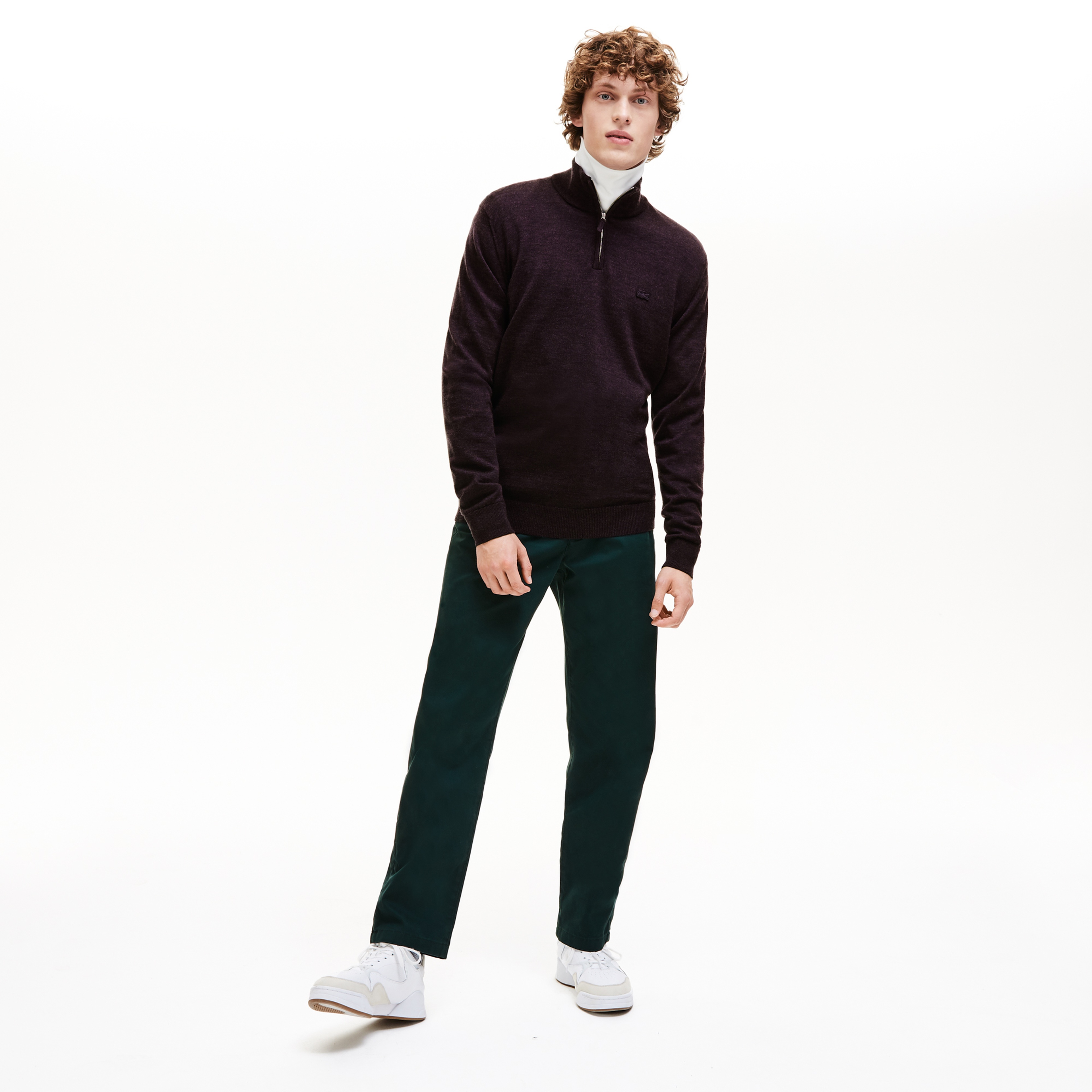 Lacoste Erkek Gri Klasik Fit Dik Yaka Yün Triko Kazak