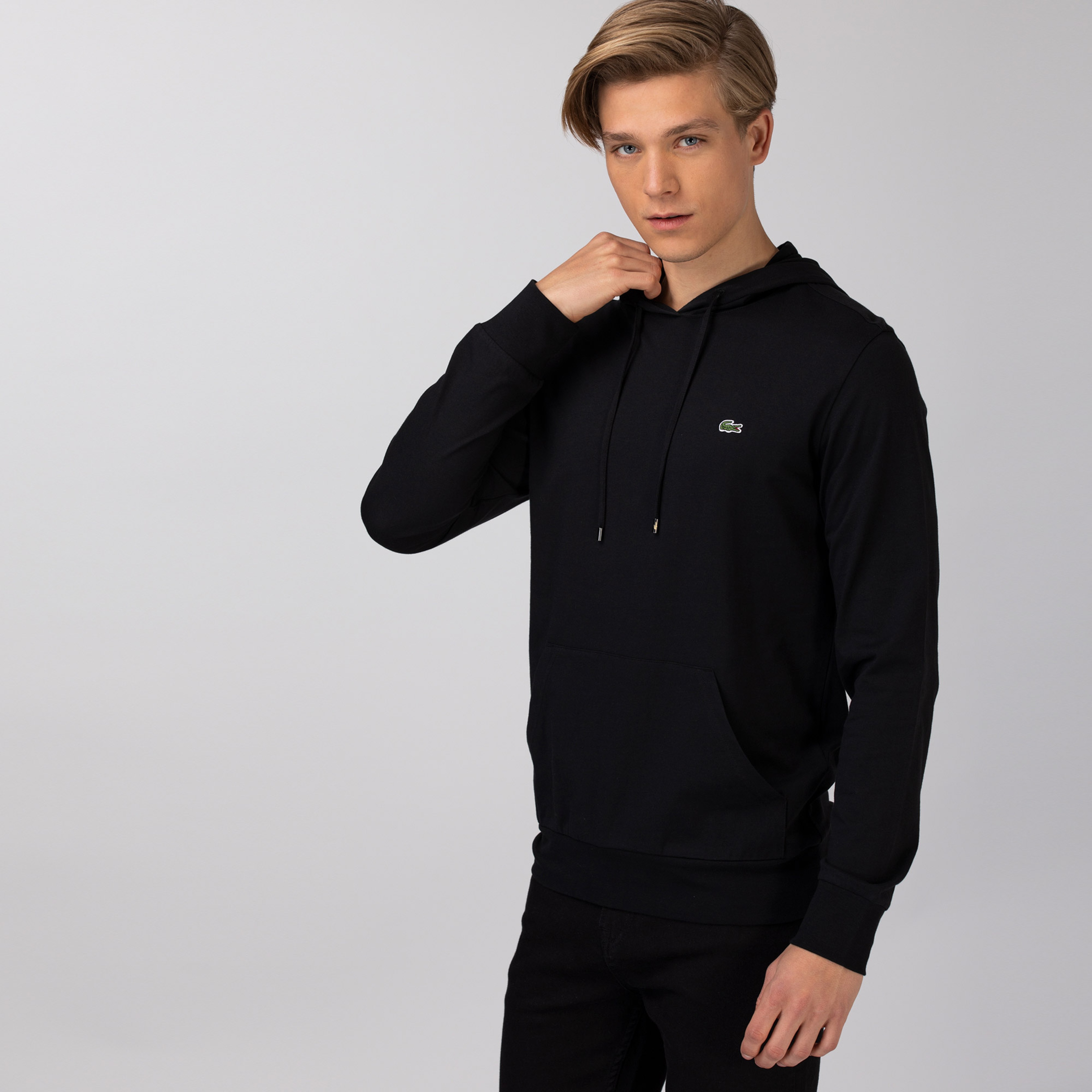 Erkek Slim Fit Kapüşonlu Siyah Sweatshirt