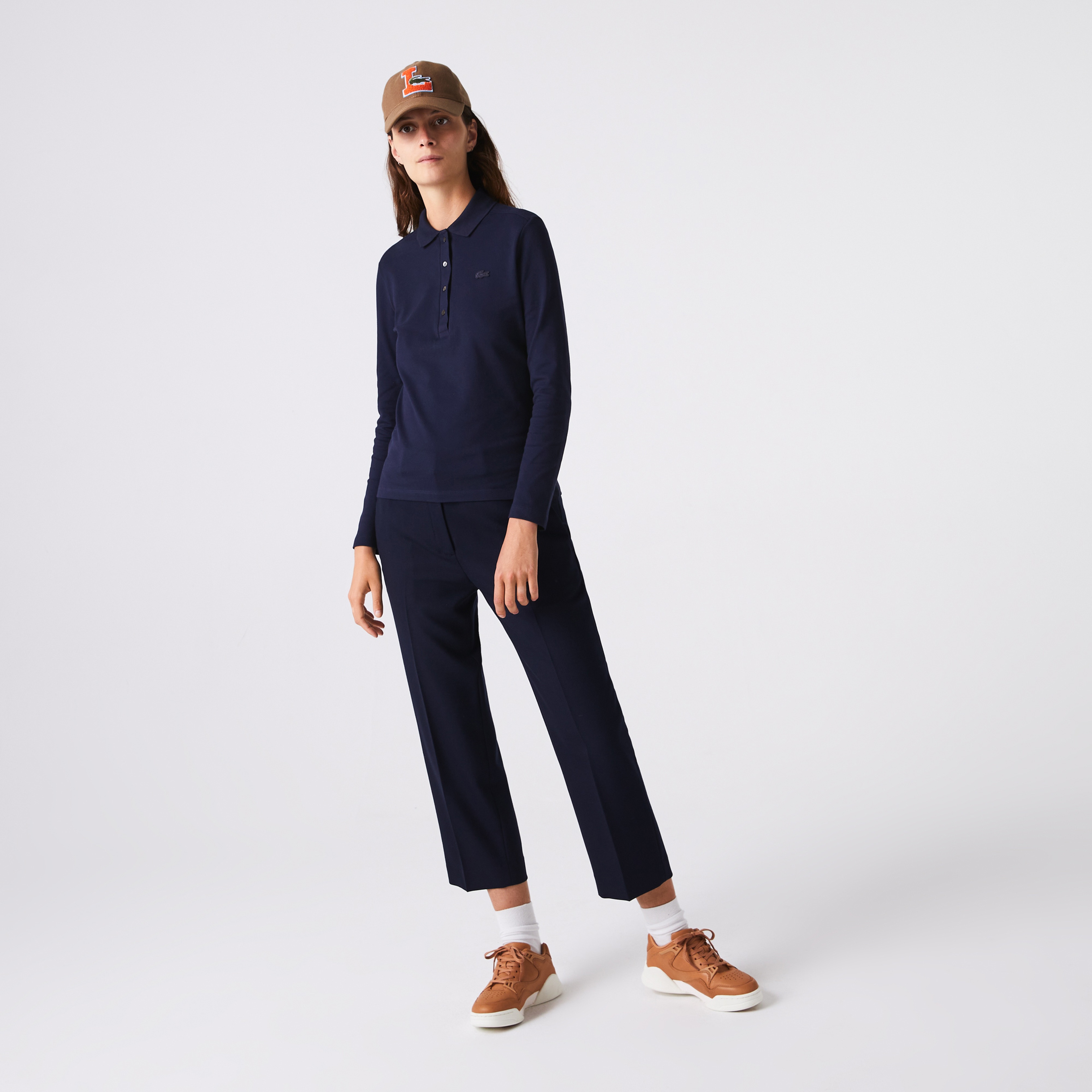 Kadın Slim Fit Uzun Kollu Lacivert Polo