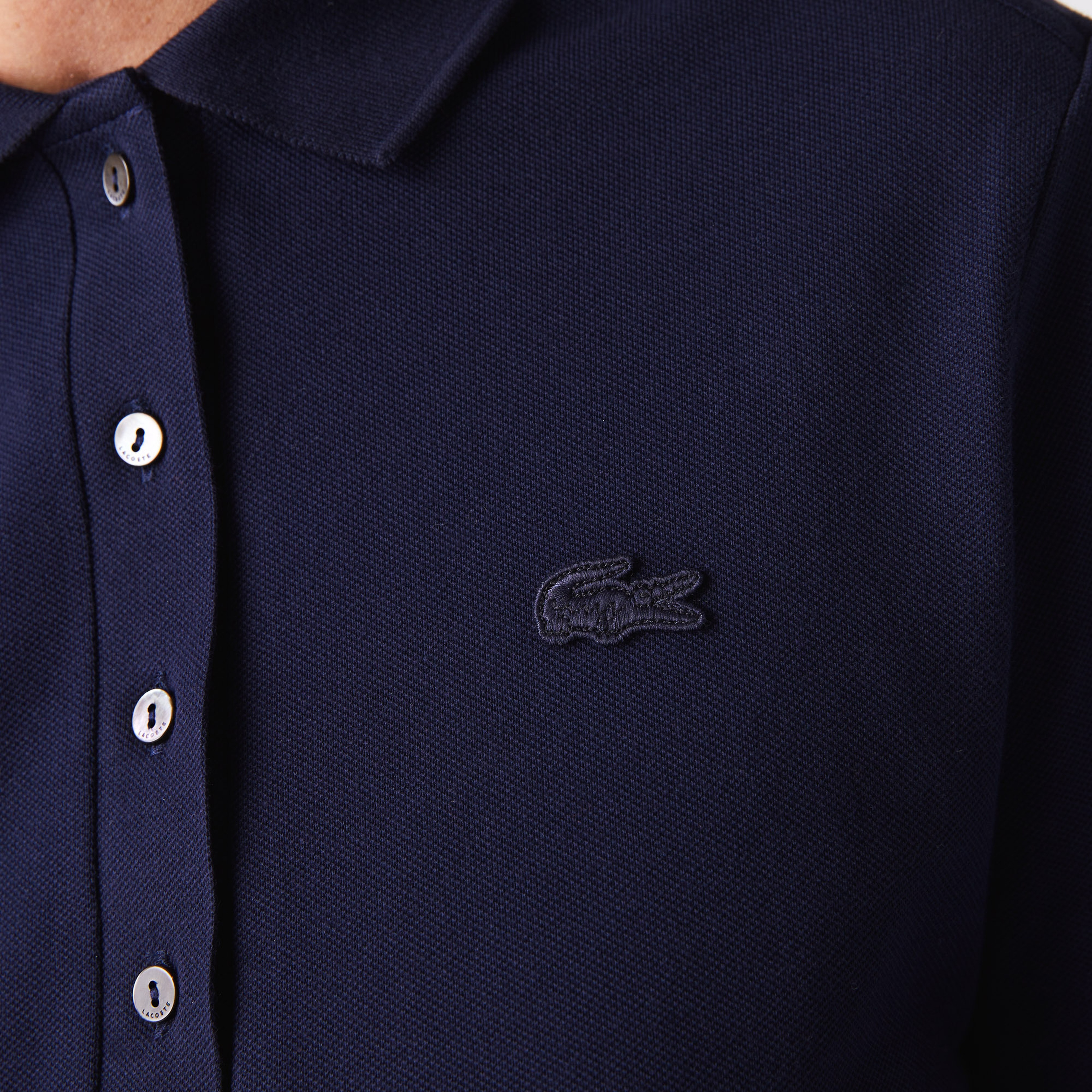 Kadın Slim Fit Uzun Kollu Lacivert Polo