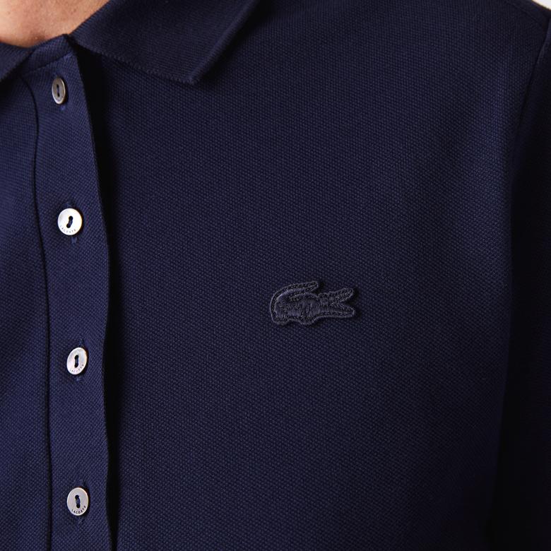 Kadın Slim Fit Uzun Kollu Lacivert Polo