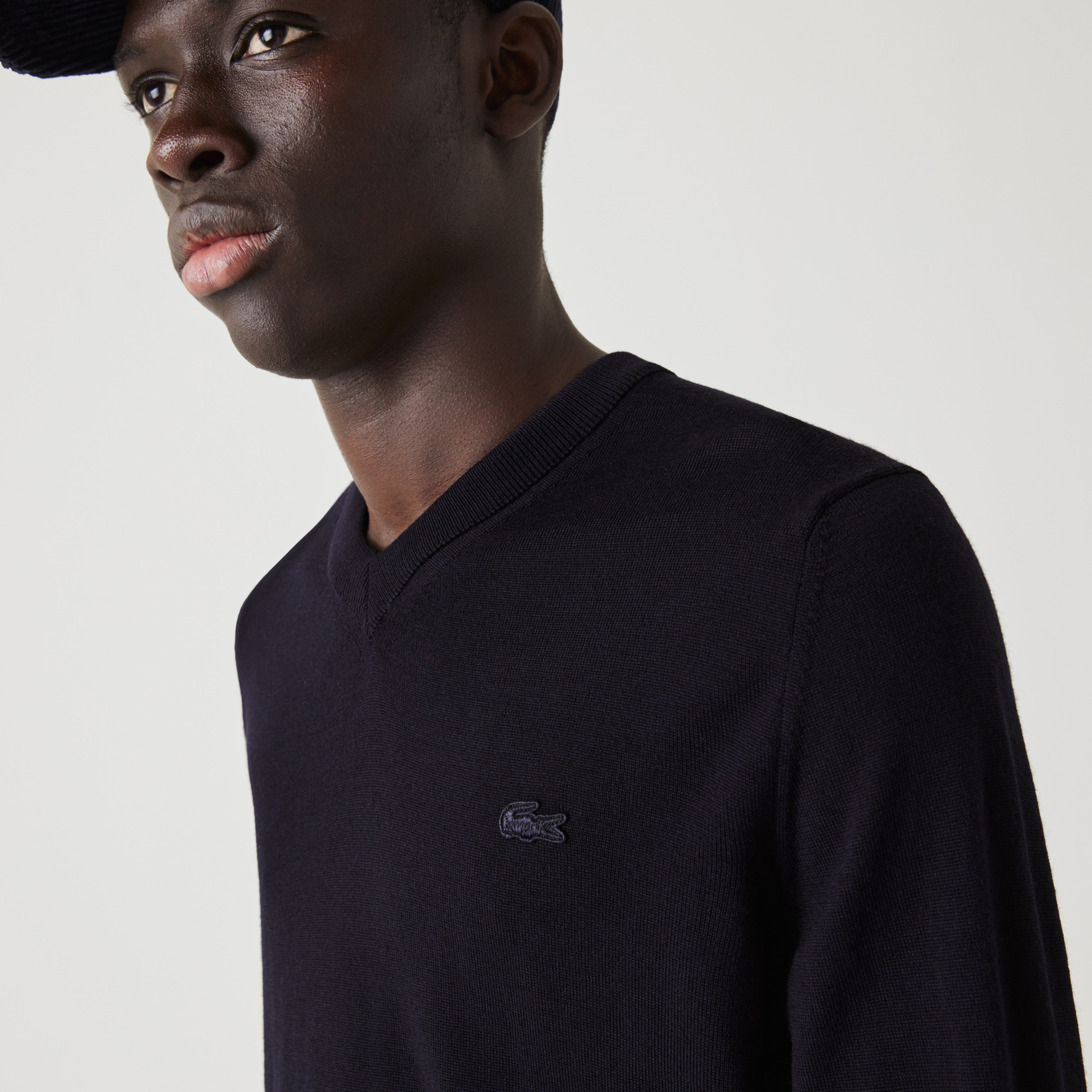 Lacoste Erkek V Yaka Yün Lacivert Kazak