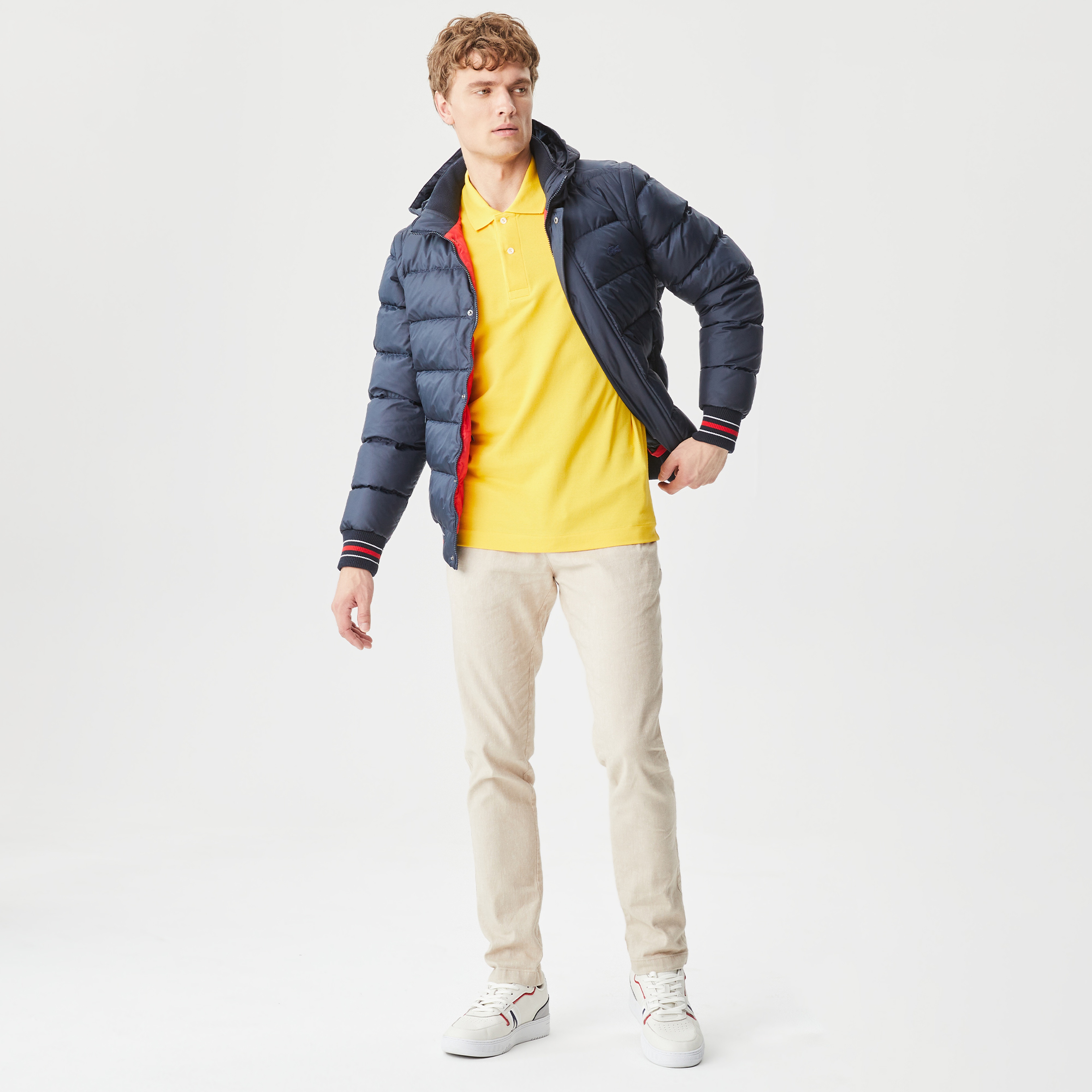 Lacoste Erkek Kapüşonlu Kapitone Lacivert Bomber Ceket