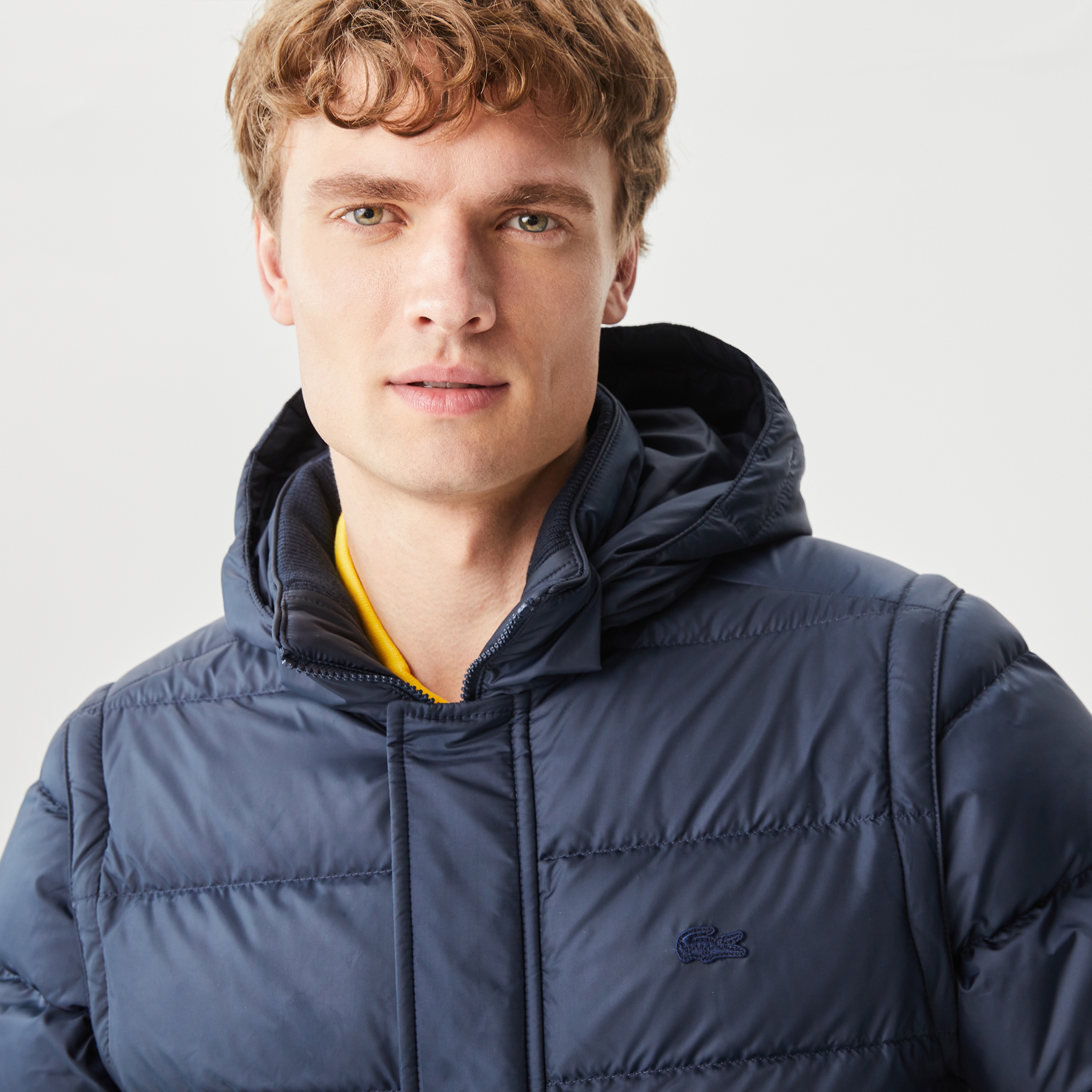 Lacoste Erkek Kapüşonlu Kapitone Lacivert Bomber Ceket