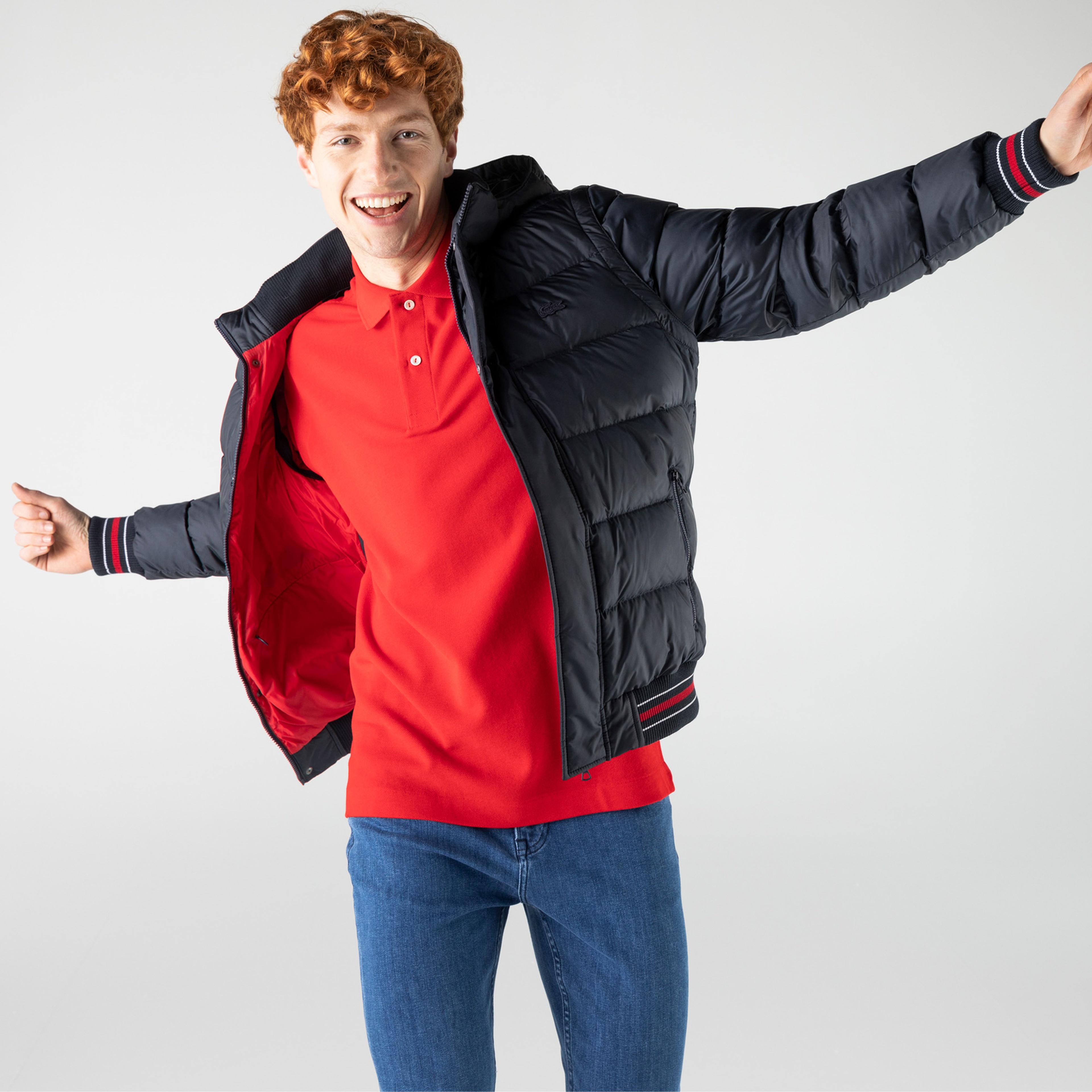 Lacoste Erkek Kapüşonlu Kapitone Lacivert Bomber Ceket