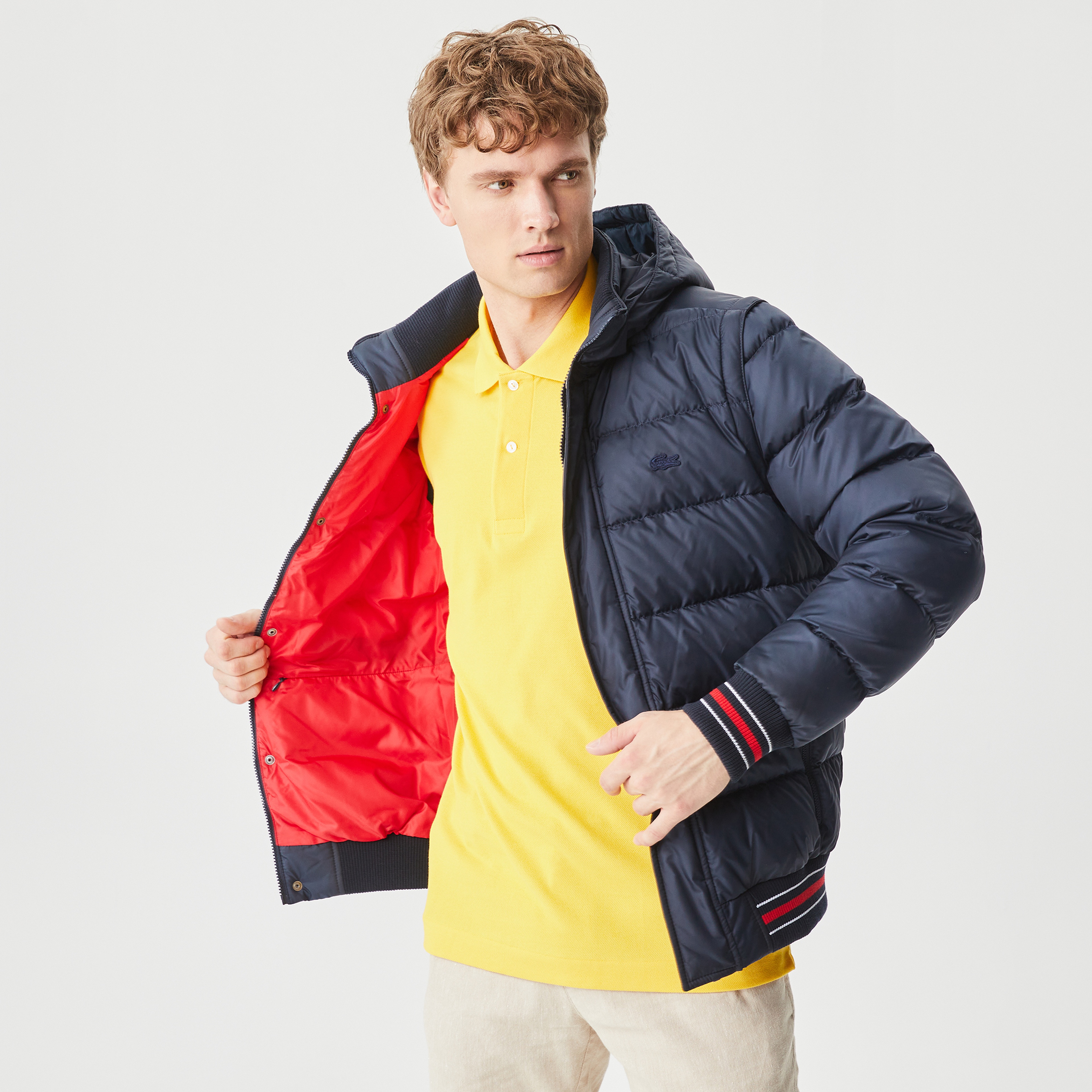 Lacoste Erkek Kapüşonlu Kapitone Lacivert Bomber Ceket