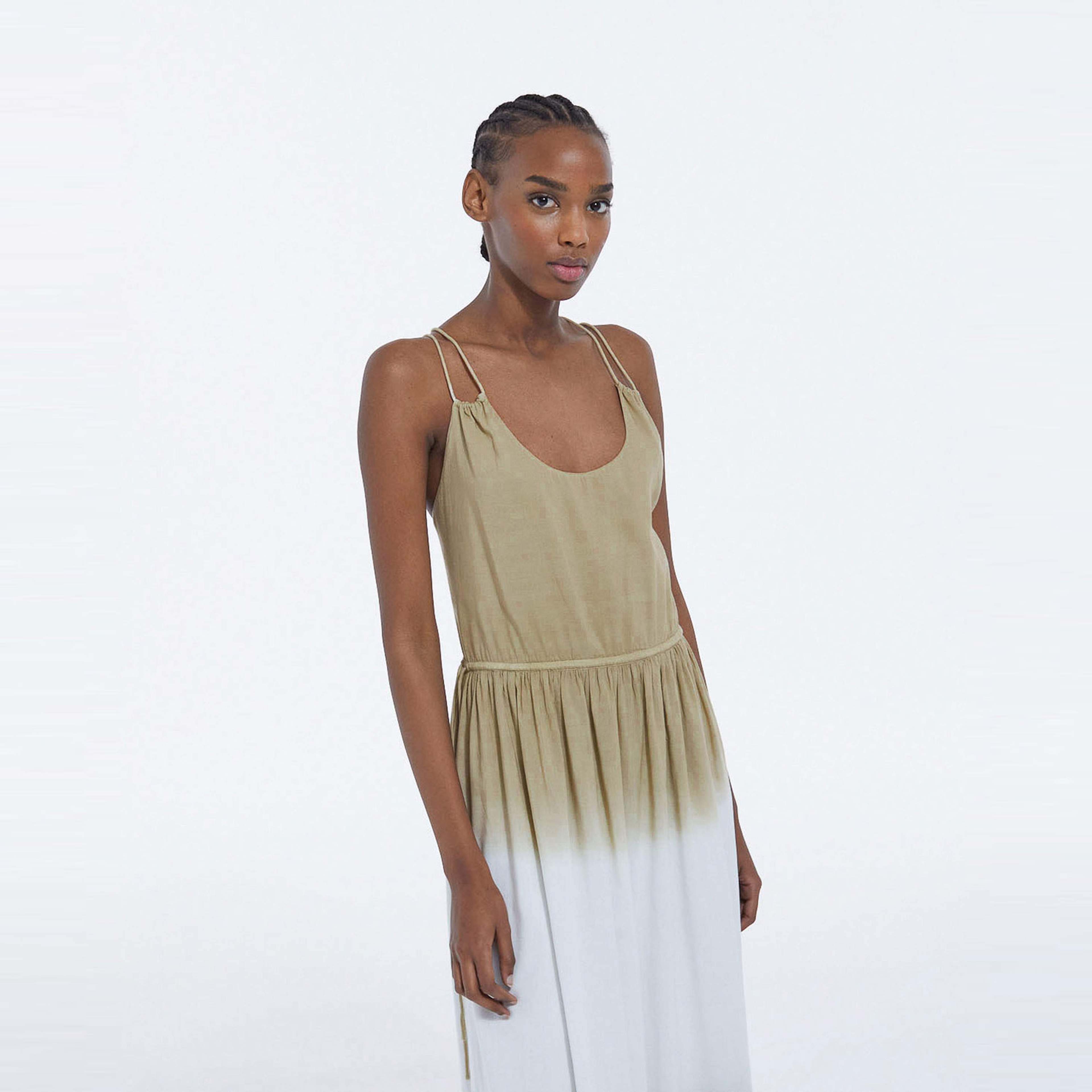 KADIN İNCE ASKILI DEGRADE HAKİ ELBİSE