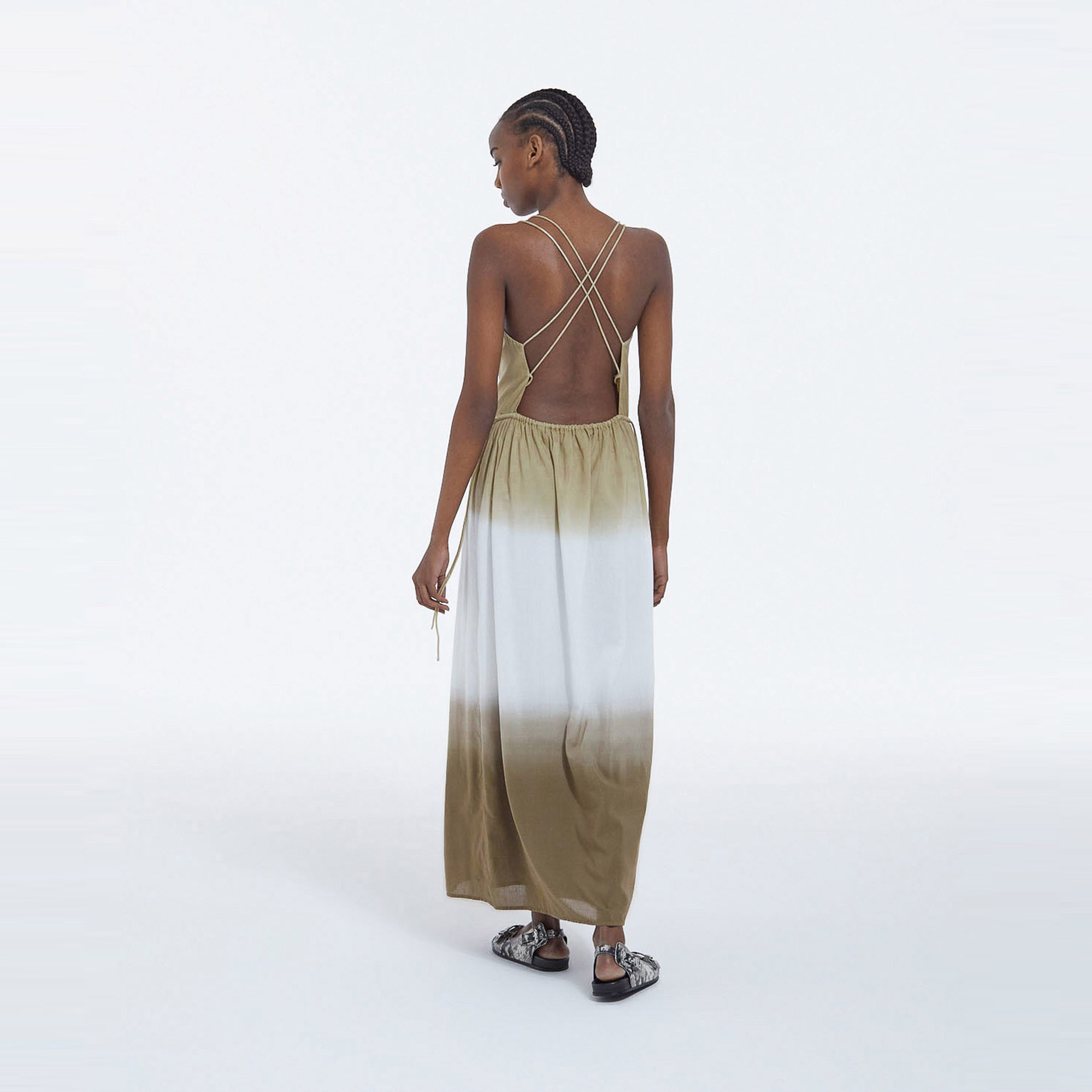 KADIN İNCE ASKILI DEGRADE HAKİ ELBİSE