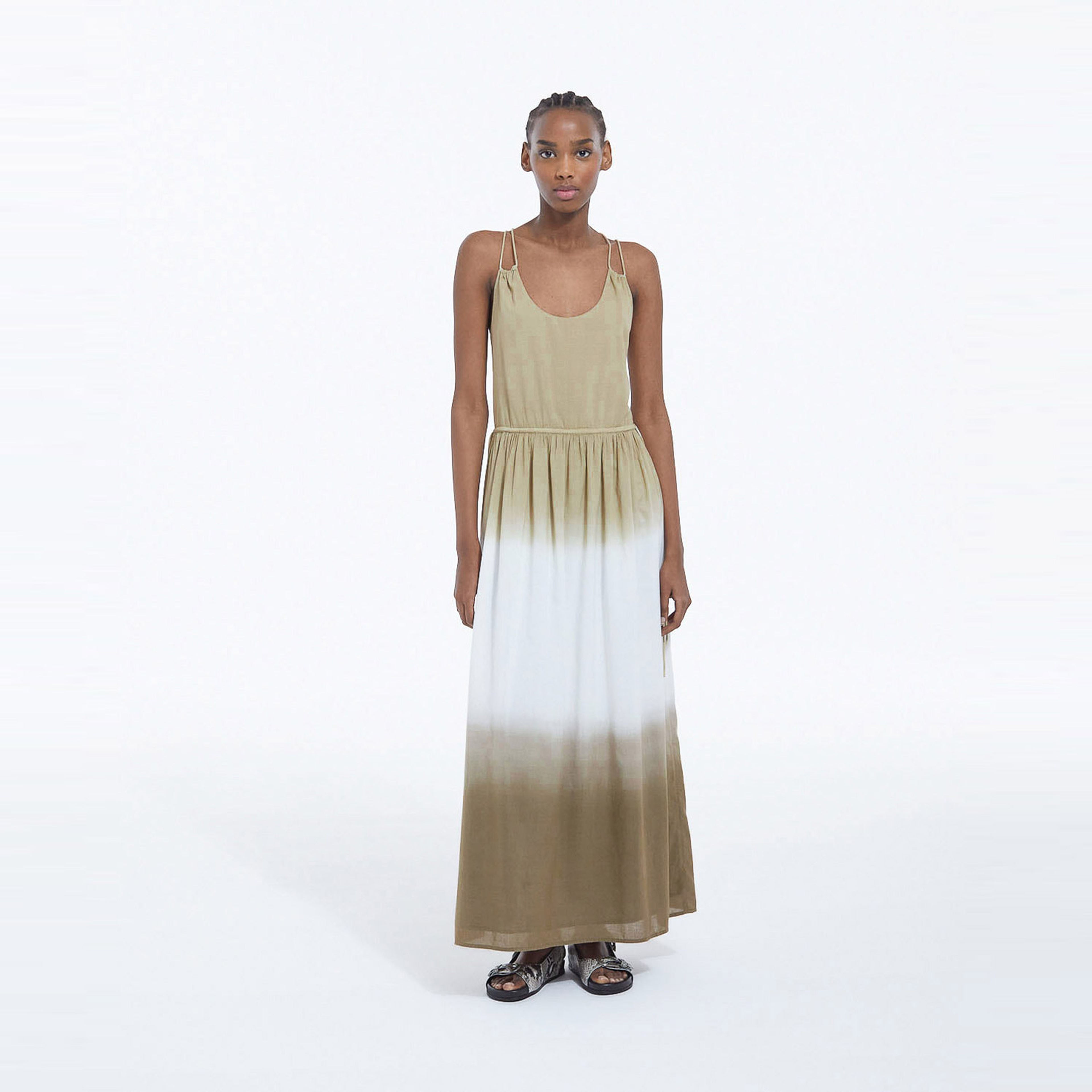 KADIN İNCE ASKILI DEGRADE HAKİ ELBİSE