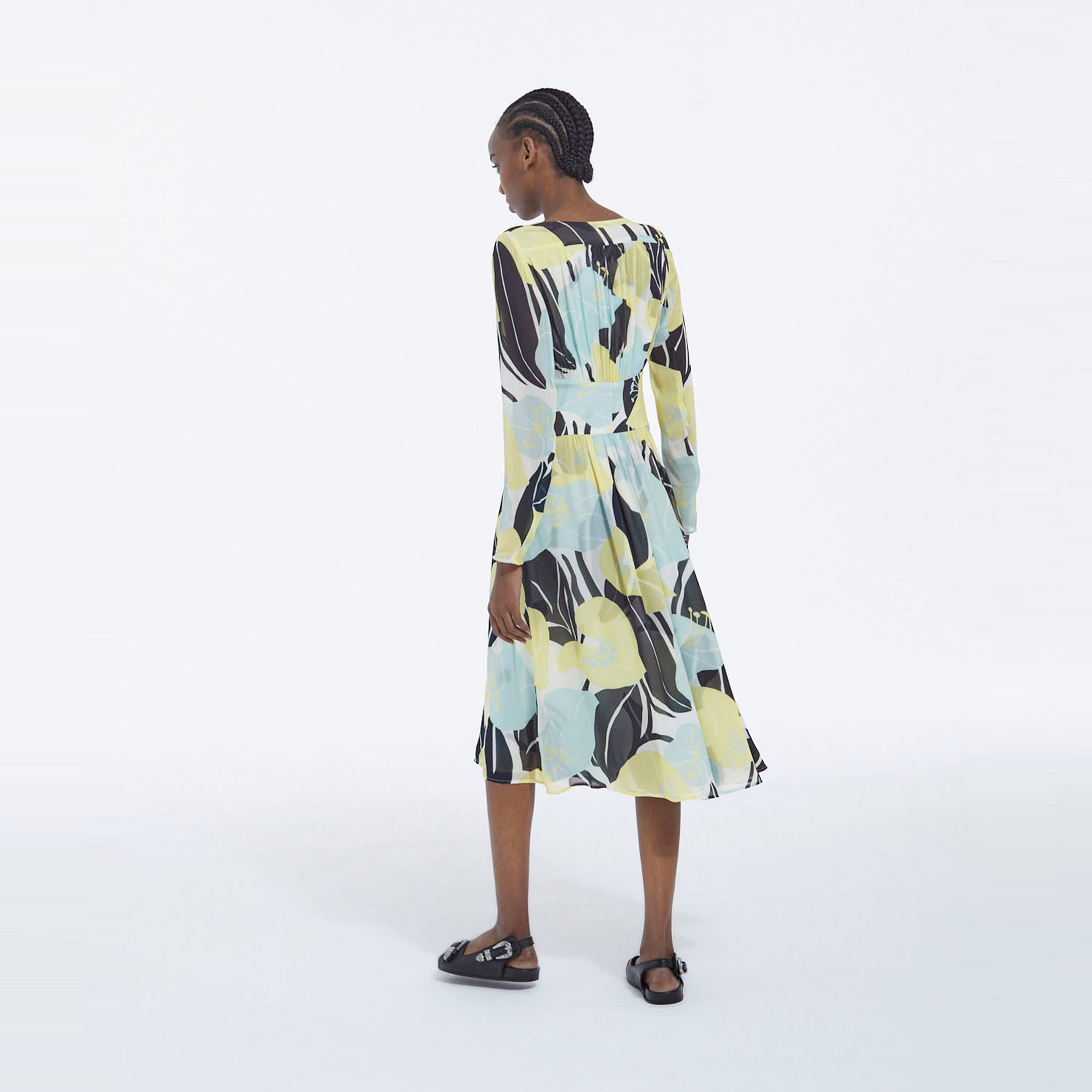 KADIN ÇİÇEK DESENLİ YEŞİL ELBİSE