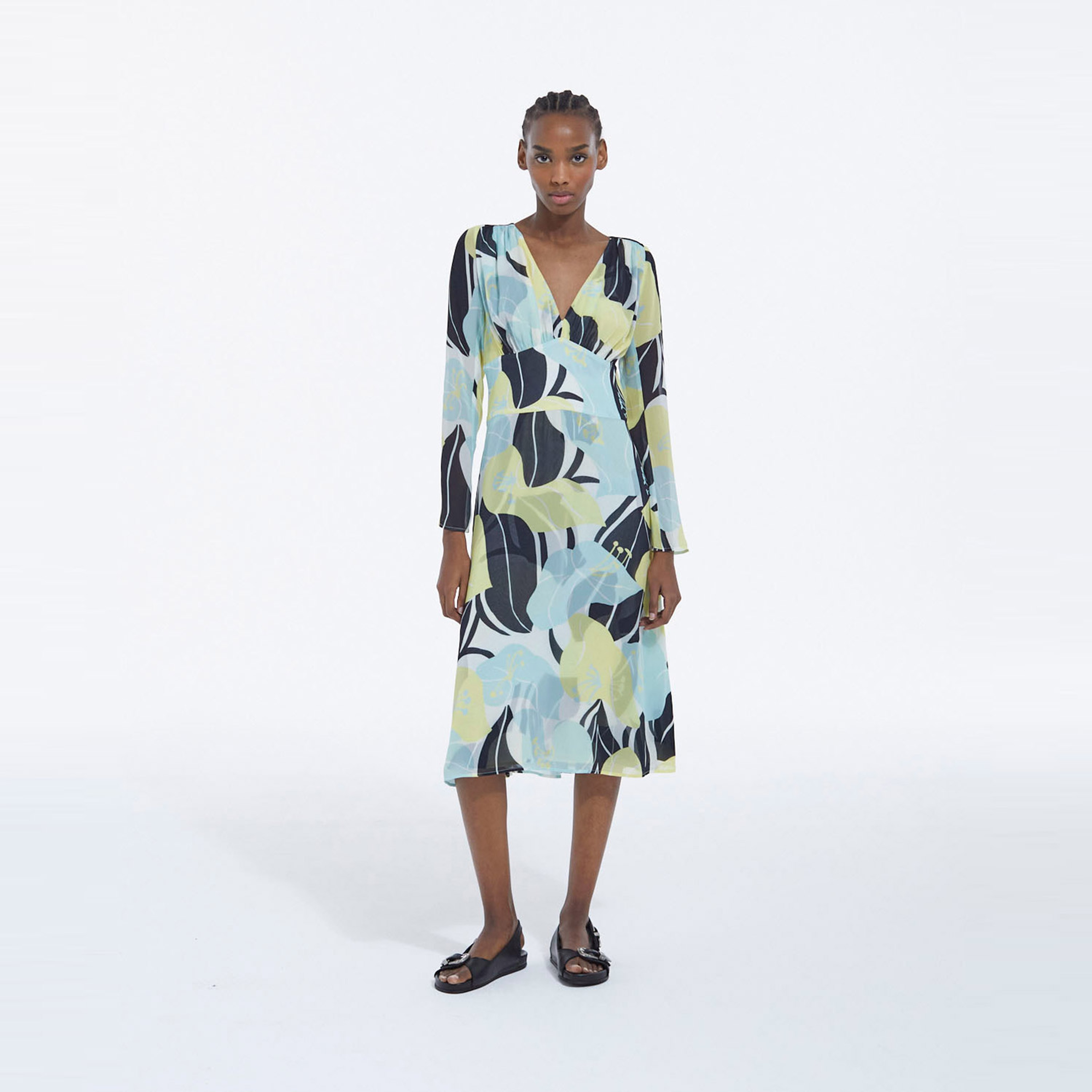 KADIN ÇİÇEK DESENLİ YEŞİL ELBİSE