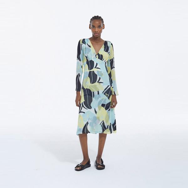 KADIN ÇİÇEK DESENLİ YEŞİL ELBİSE